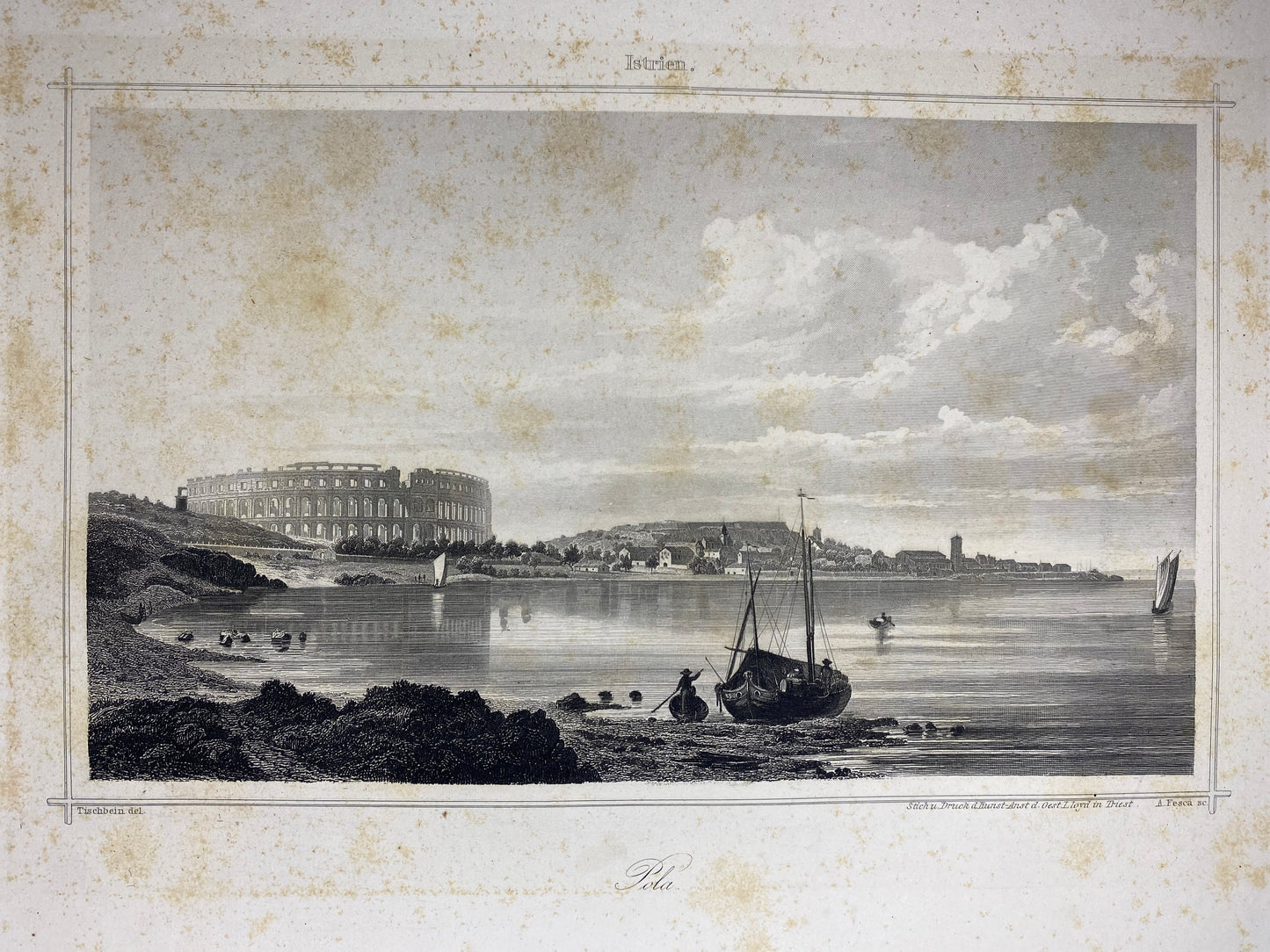 Stahlstich Pula Istrien 1850 | Kroatien Colosseum Arena | Pola Istrien Mittelmeer Adria