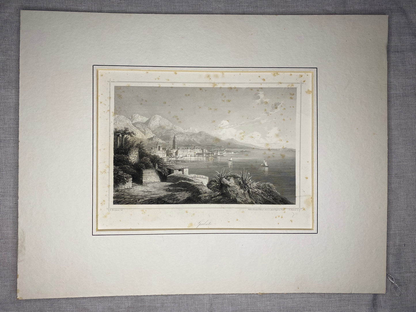Spalato Split Dalmatien 1850 Original Stahlstich | Stadtansicht Kroatien Adria