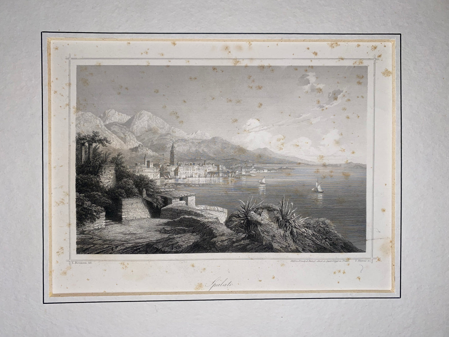 Spalato Split Dalmatien 1850 Original Stahlstich | Stadtansicht Kroatien Adria