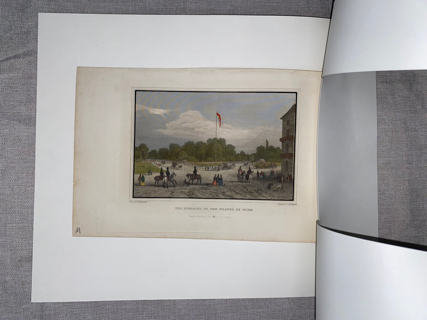 Wien Prater 1850 kolorierter Stahlstich | Eingang in den Prater | Österreich Leopoldstadt