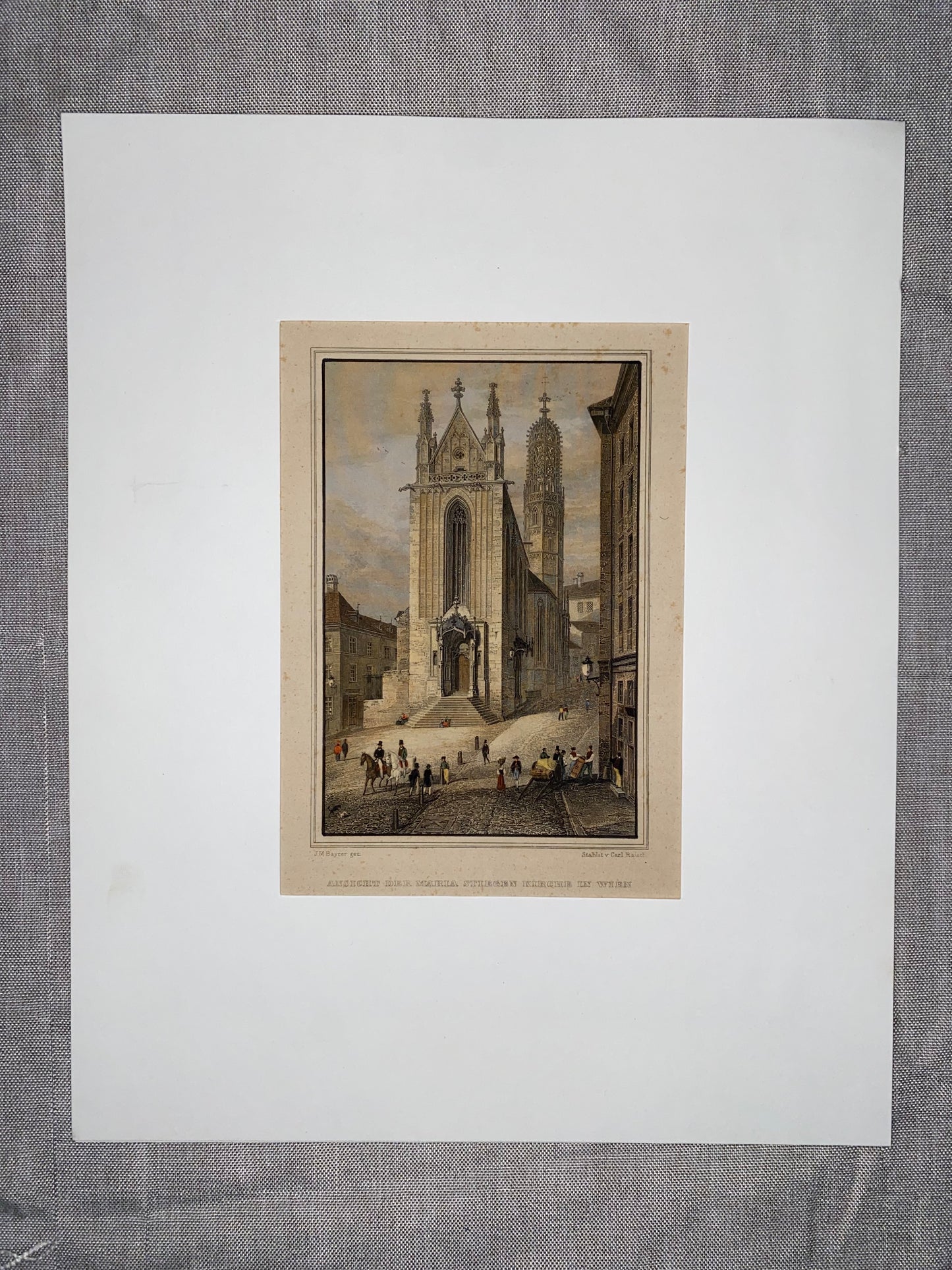1850 Kirche Maria am Gestade Salvatorgasse | kolorierter Stahlstich Wien | Redemptoristen