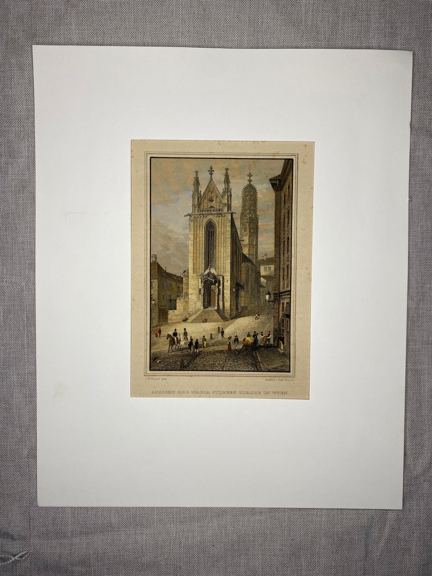 1850 Kirche Maria am Gestade Salvatorgasse | kolorierter Stahlstich Wien | Redemptoristen