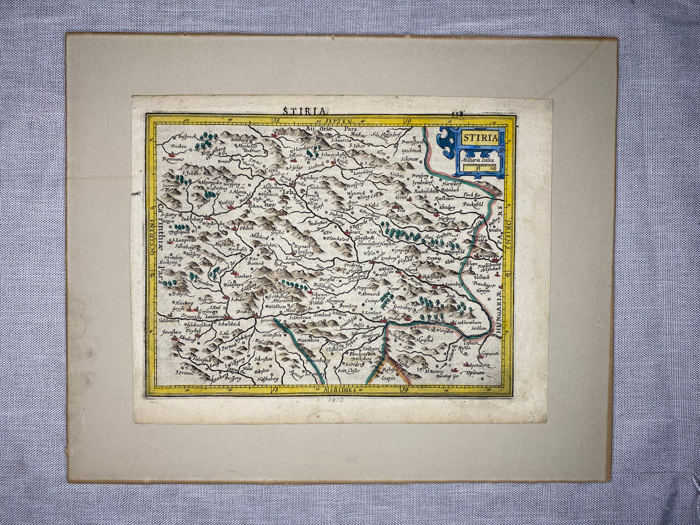 1610 Original Kupferstichkarte Stiria | Steiermark Landkarte koloriert | Kartografie Styria