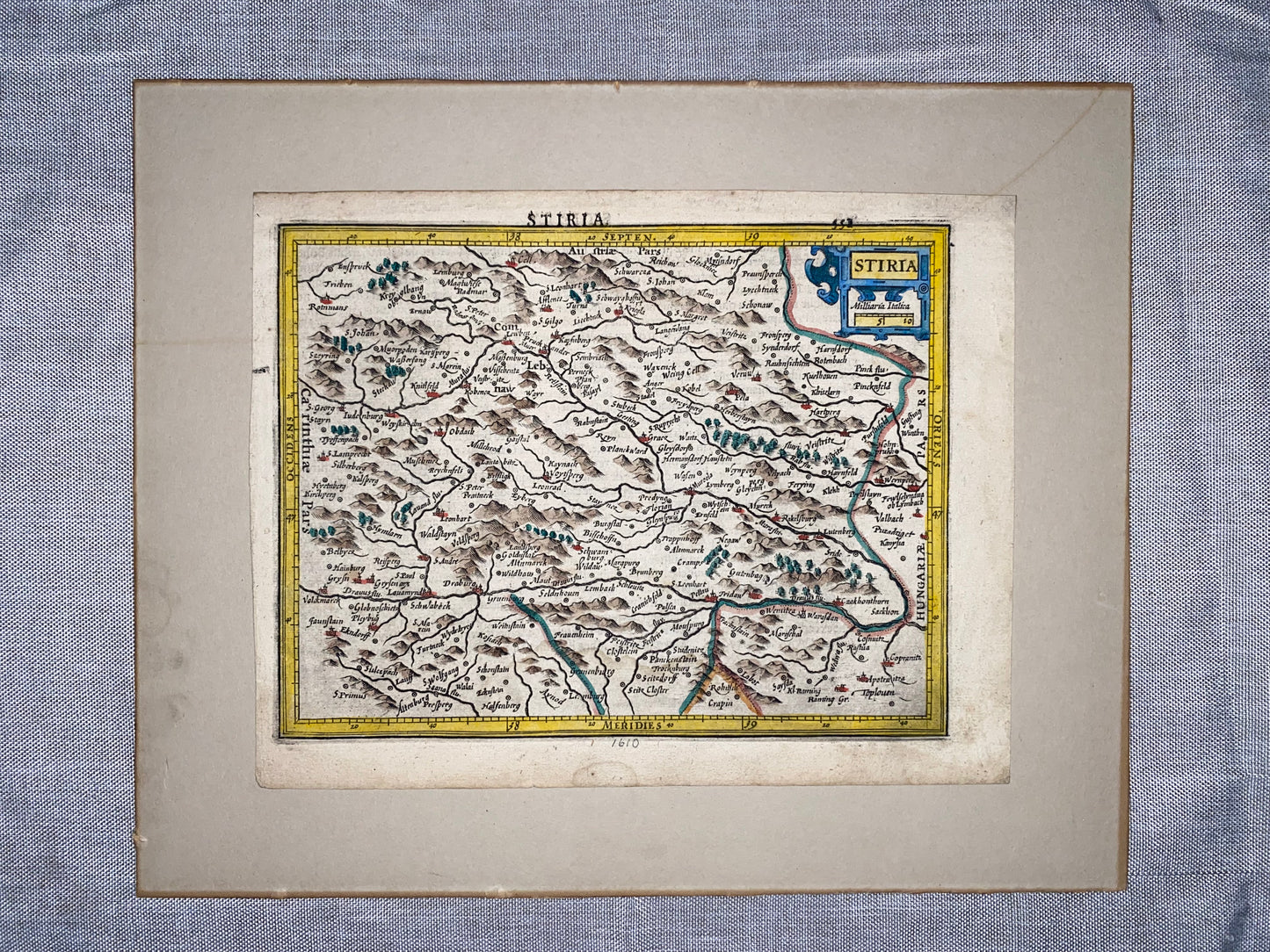 1610 Original Kupferstichkarte Stiria | Steiermark Landkarte koloriert | Kartografie Styria