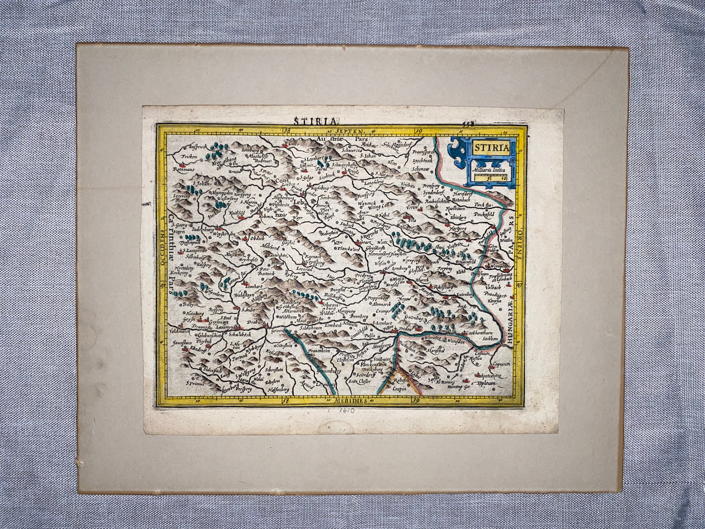 1610 Original Kupferstichkarte Stiria | Steiermark Landkarte koloriert | Kartografie Styria