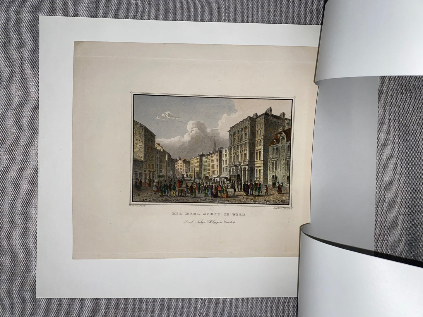 1830 Der Mehl-Markt in Wien Original Stahlstich | Alt-Wien Ansicht mit Passepartout