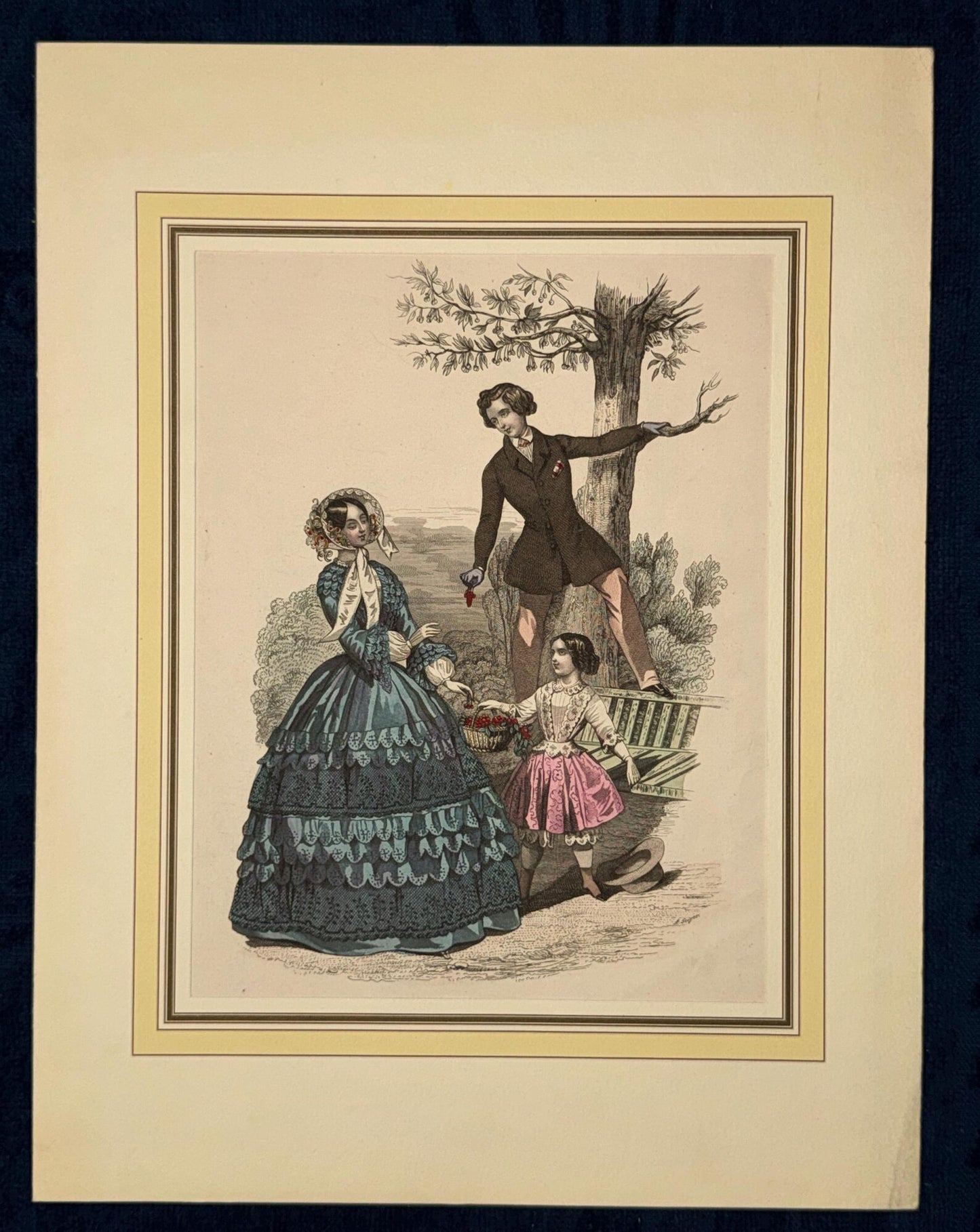 Mode Lithografie 1855 Original mit Familie | Familienszene
