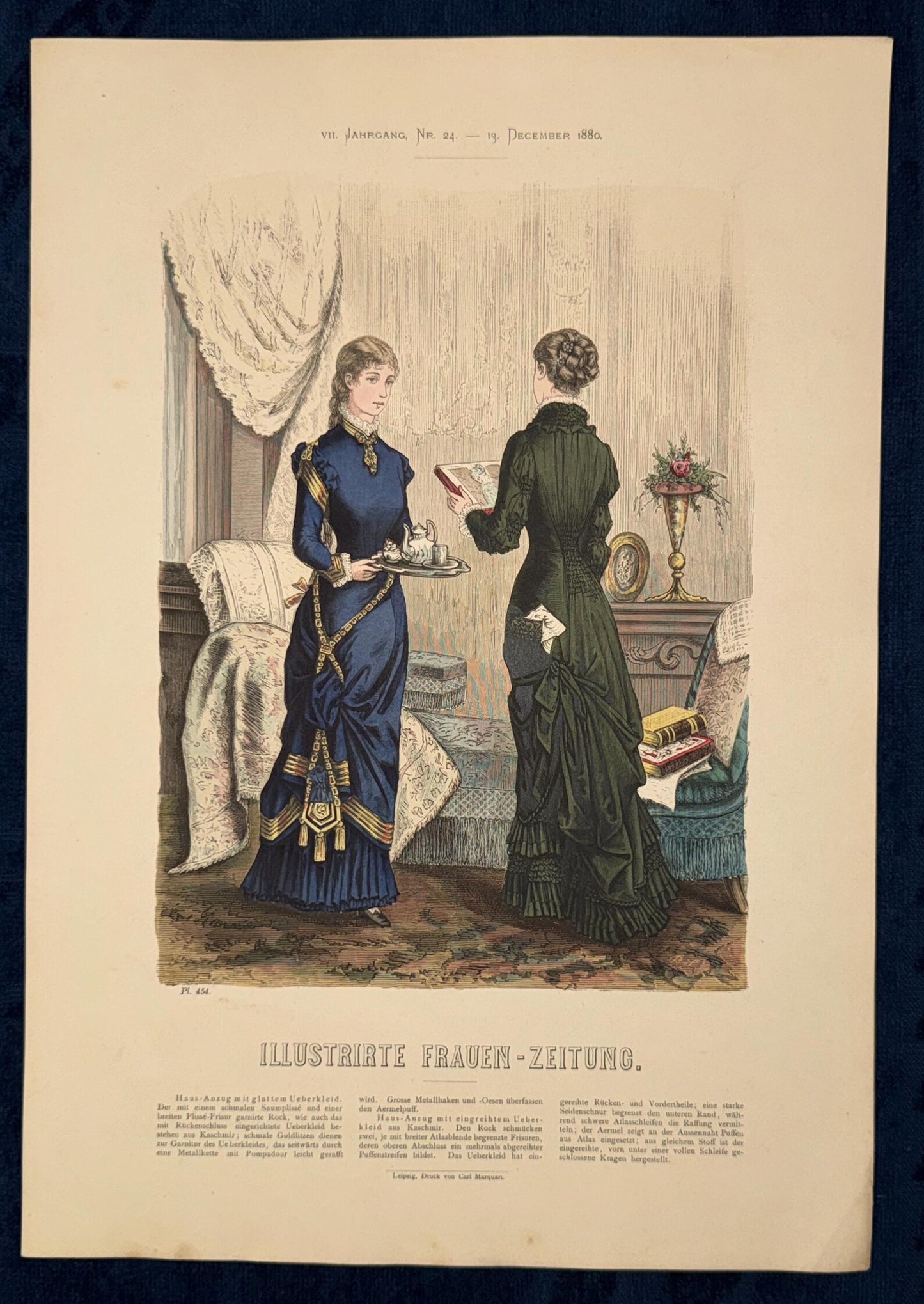 Original Teestunde Mode Lithografie 1880 Frauenmode