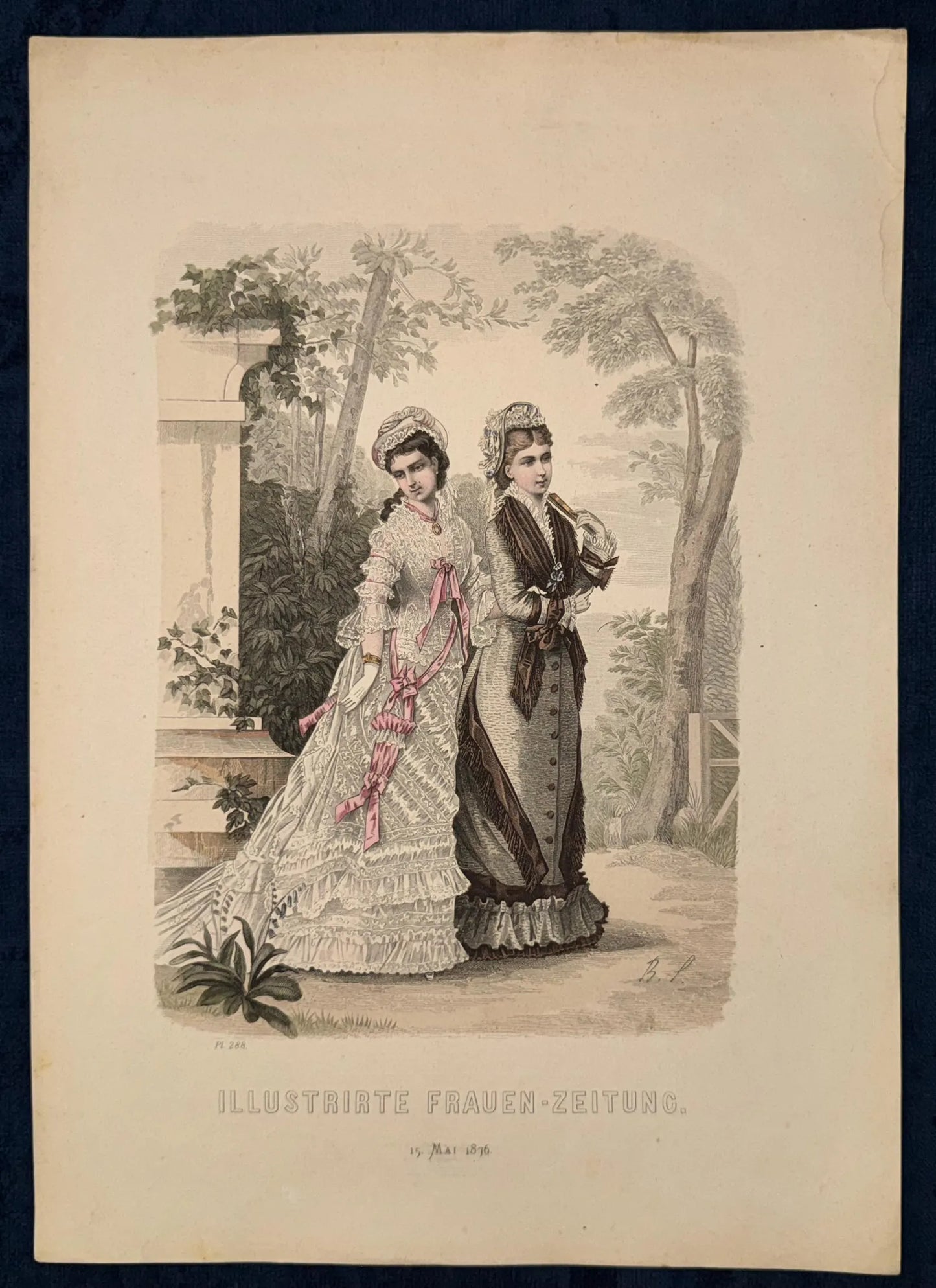 Original Modegrafik 1876 Lithografie mit Damenmode