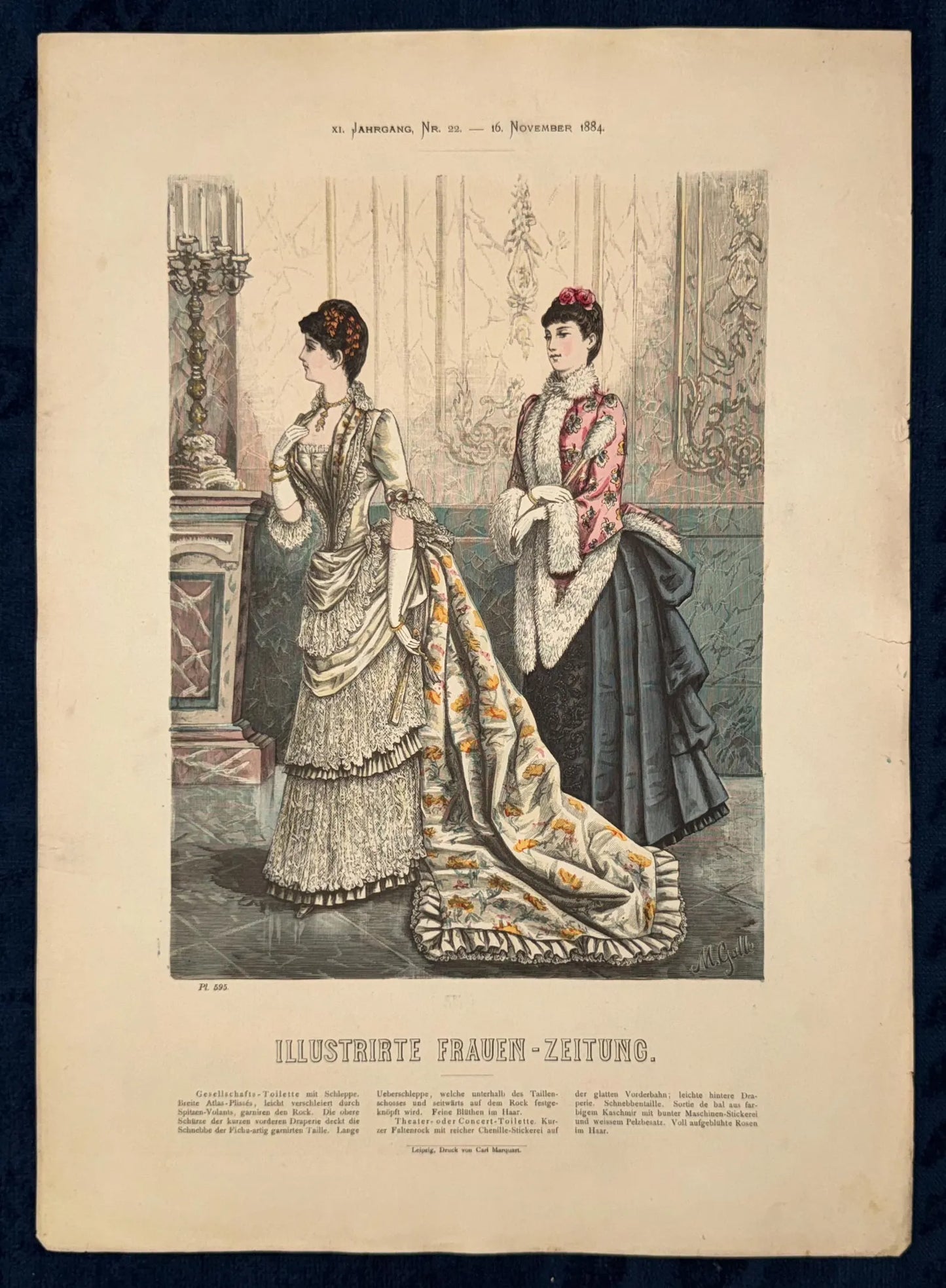 Mode-Tafel Original 1884 Gesellschaftskleider mit Schleppe | Damenmode