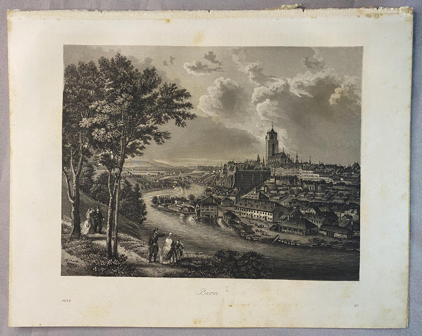 1858 BERN Schweiz Original Stadtansicht | Schweiz Historische Architektur Suisse Alpen