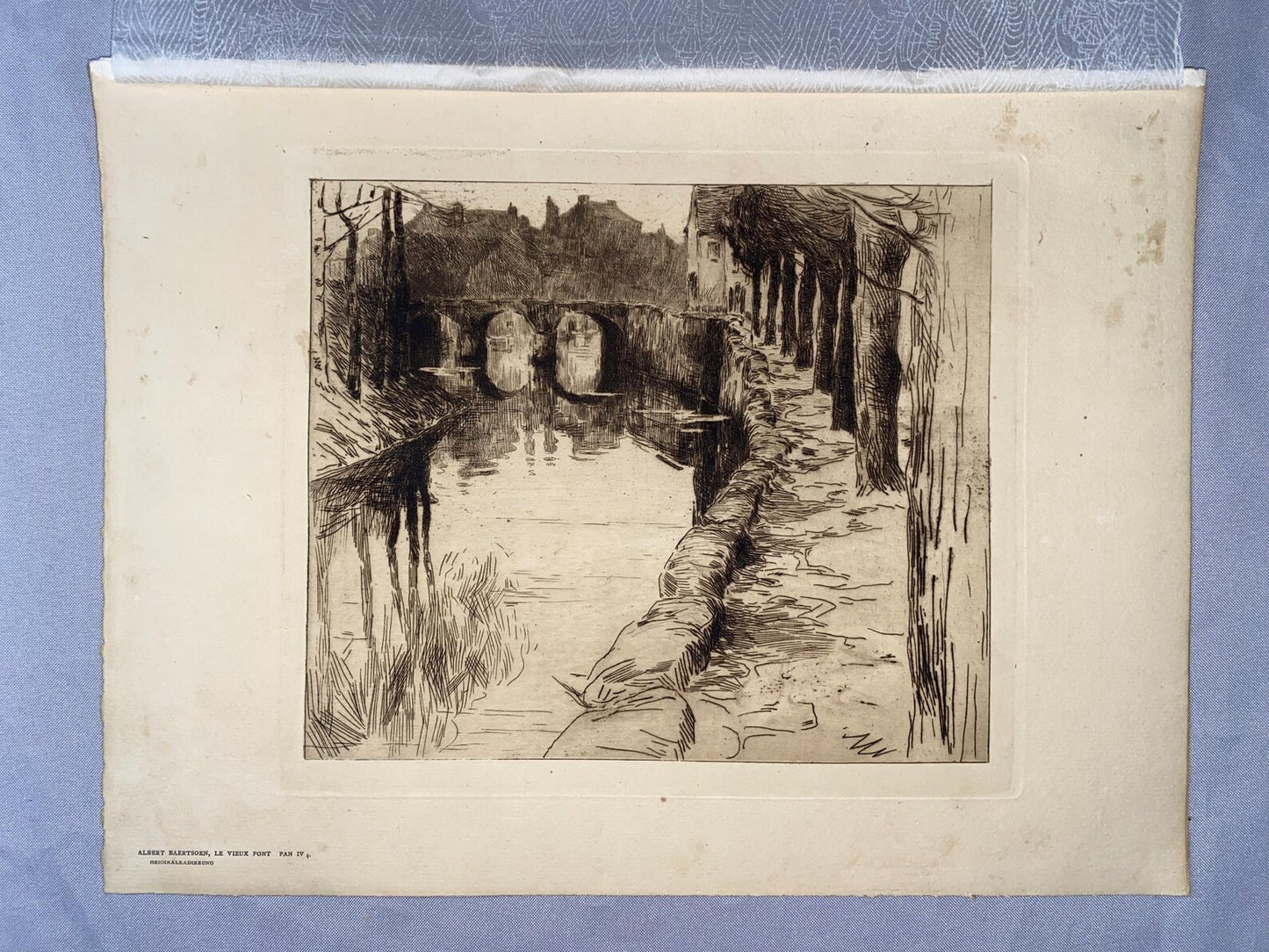 Original Druck Albert Baertsoen Le Vieux Pont 1900 | Historische Radierung Belgien