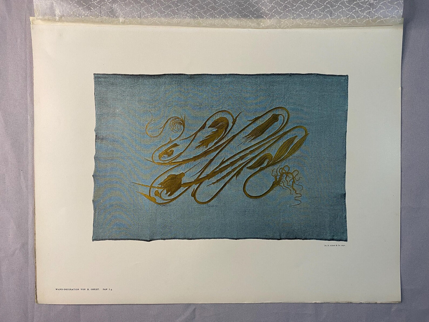 Hermann Obrist Jugendstil Ornament in Gold auf Blau 1900 Original Druck | Art Nouveau