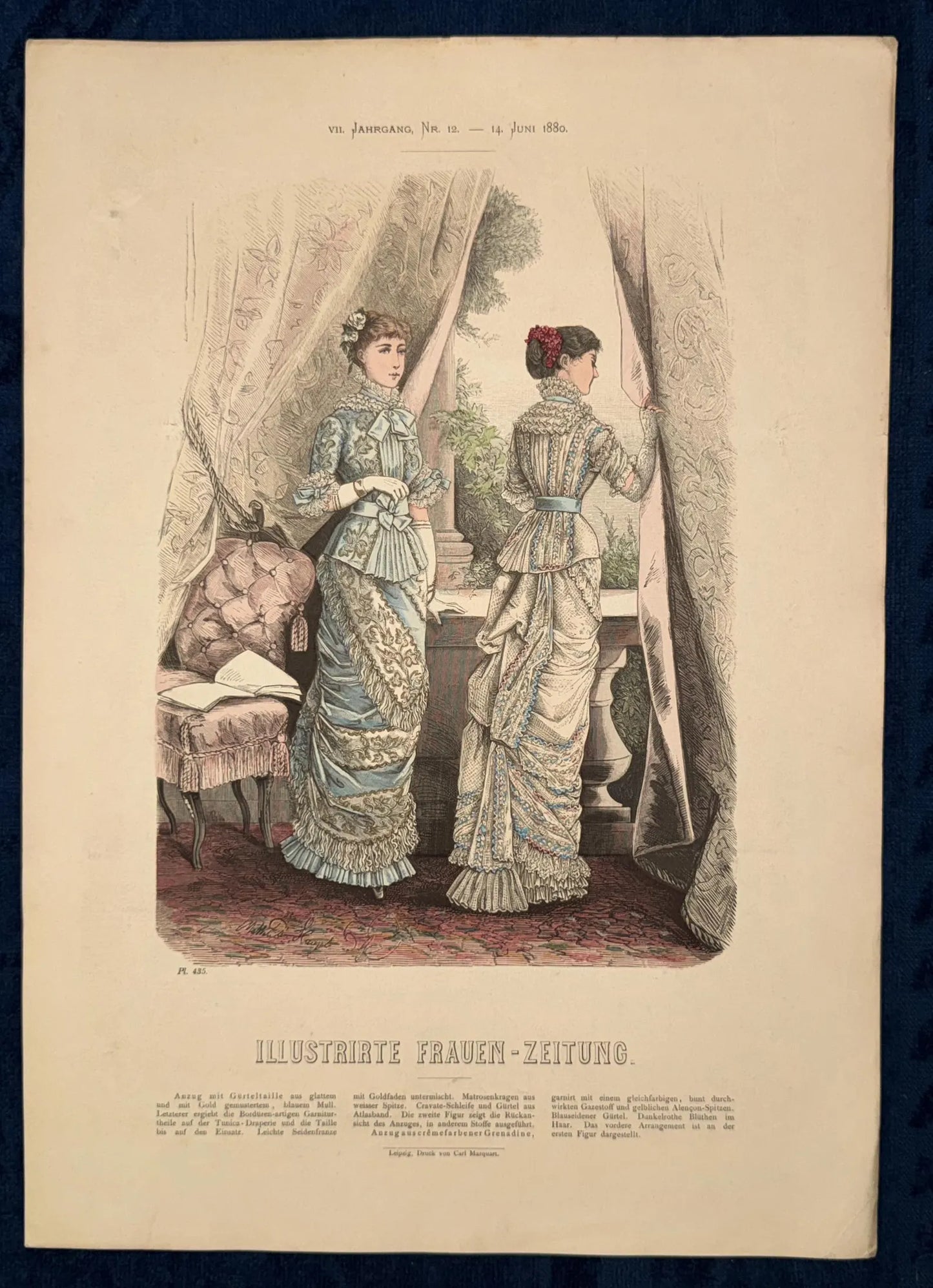 Original Gründerzeit Modeblatt Modegrafik 1880
