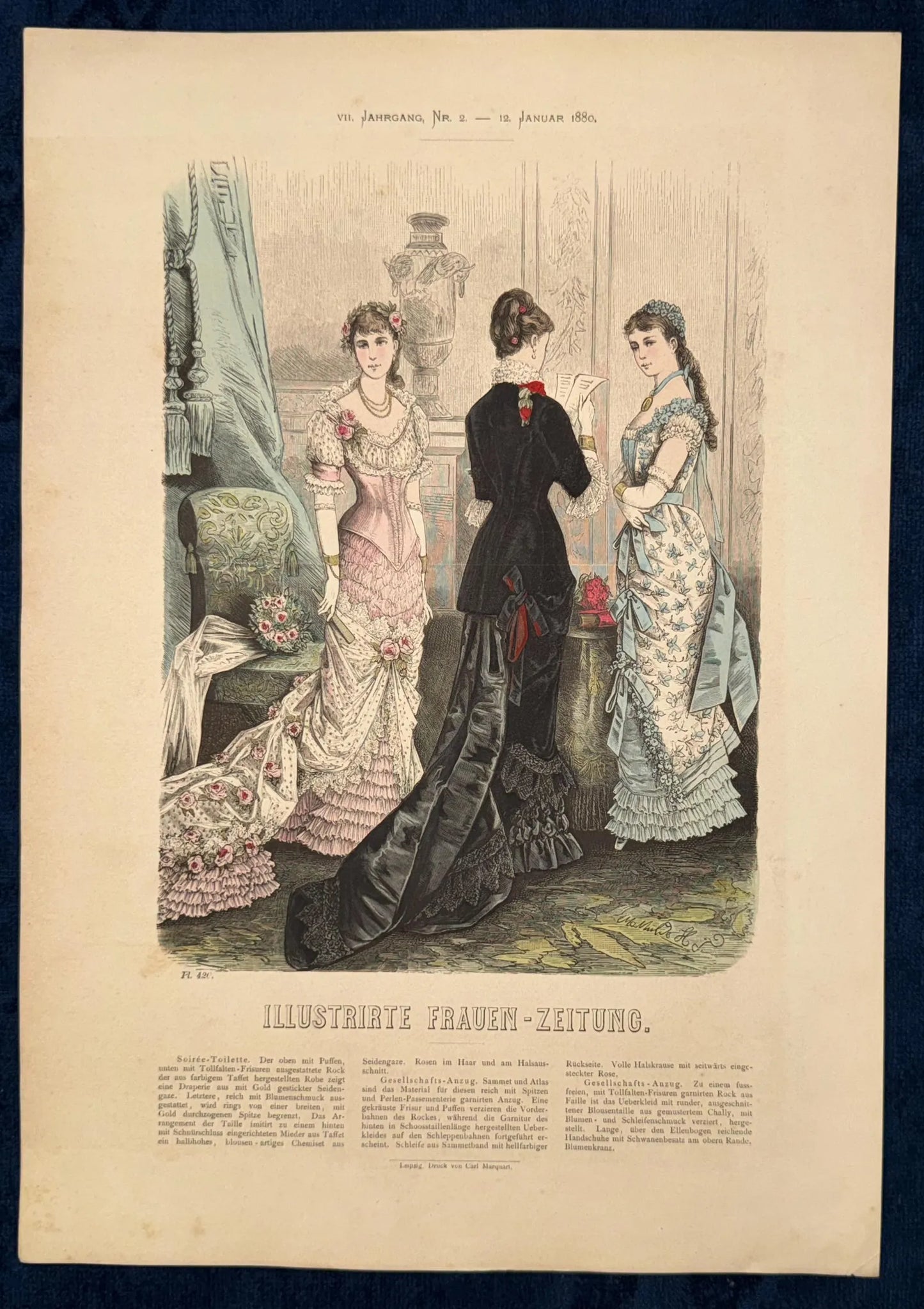 Ballroben Original Modegrafik 1880 | Antike Lithografie