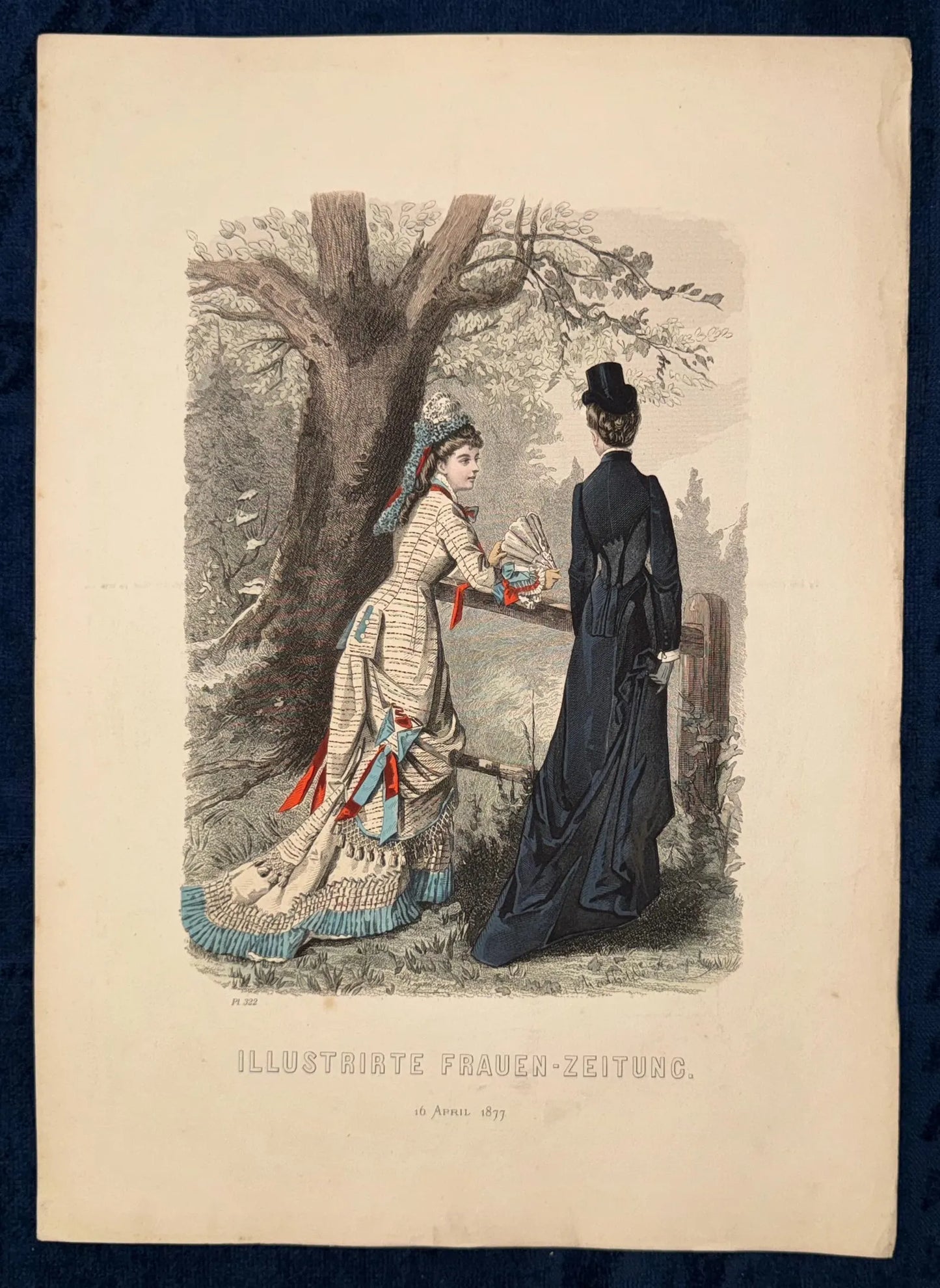 Modegrafik Damen Zylinderhut 1877 Hutmode Frühlingskleidung