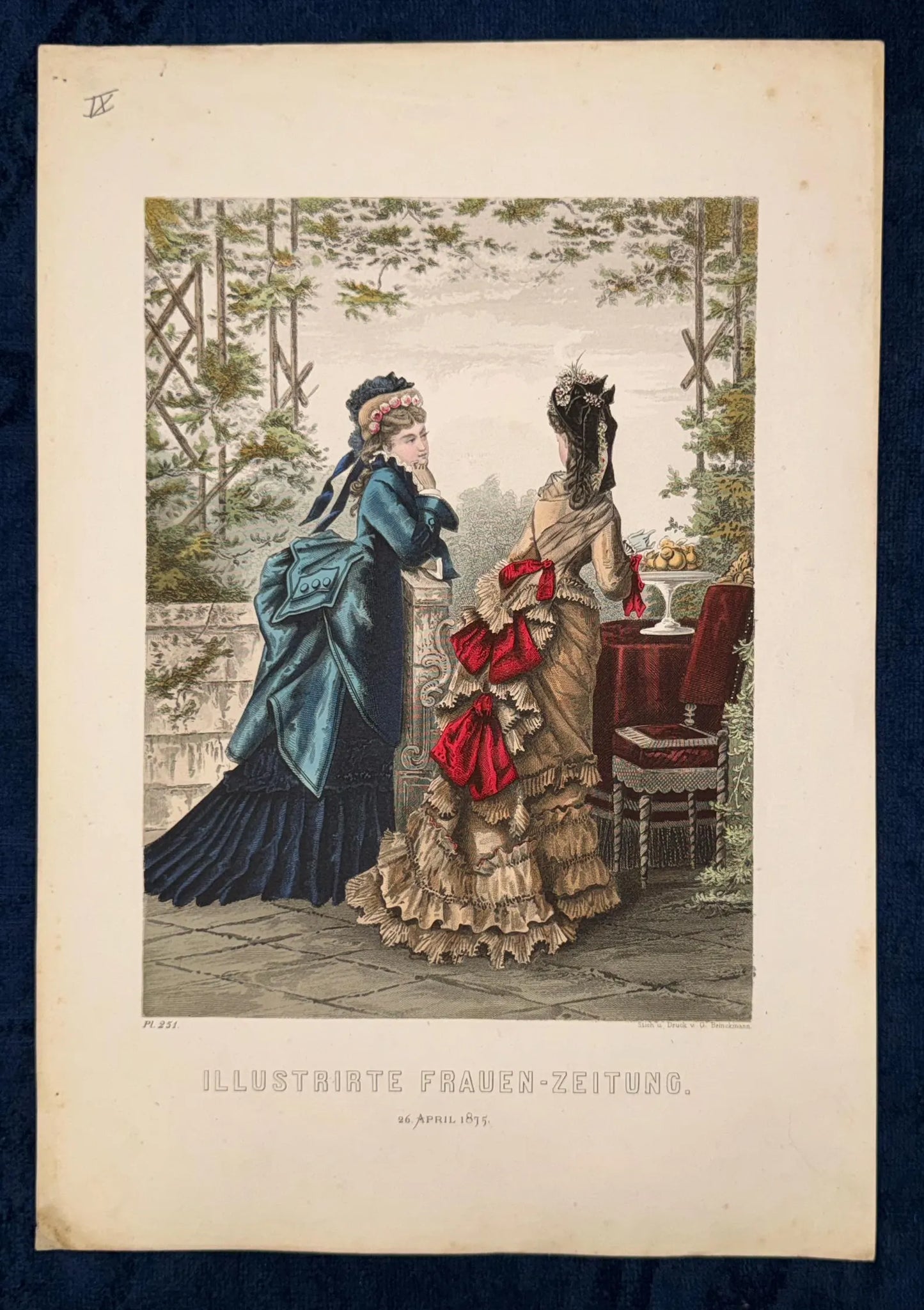 Original Mode-Tafel 1875 Damenkleider Lithografie | Kein Nachdruck | Vintage
