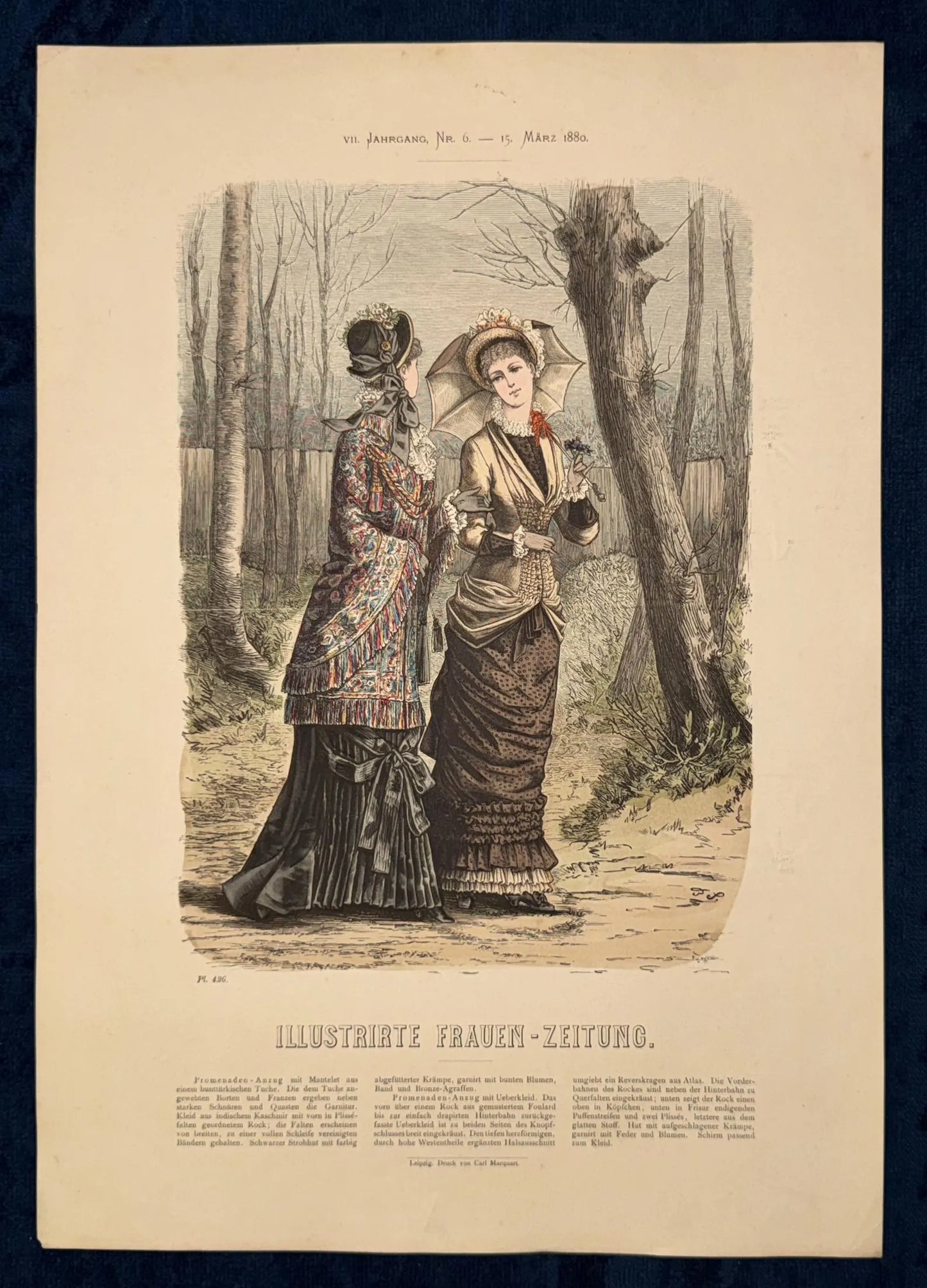 1880 Original Modegrafik Spaziermode Gründerzeit Fashion
