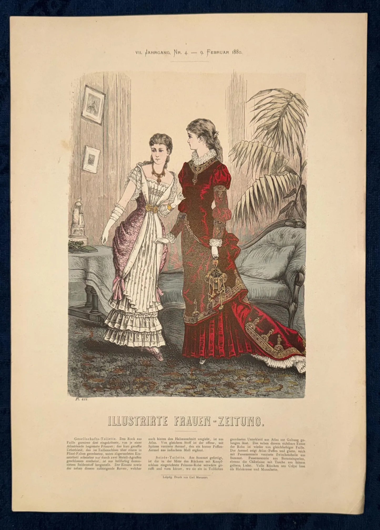 Abendmode 1880 Original Modegrafik Vintage Abendkleider