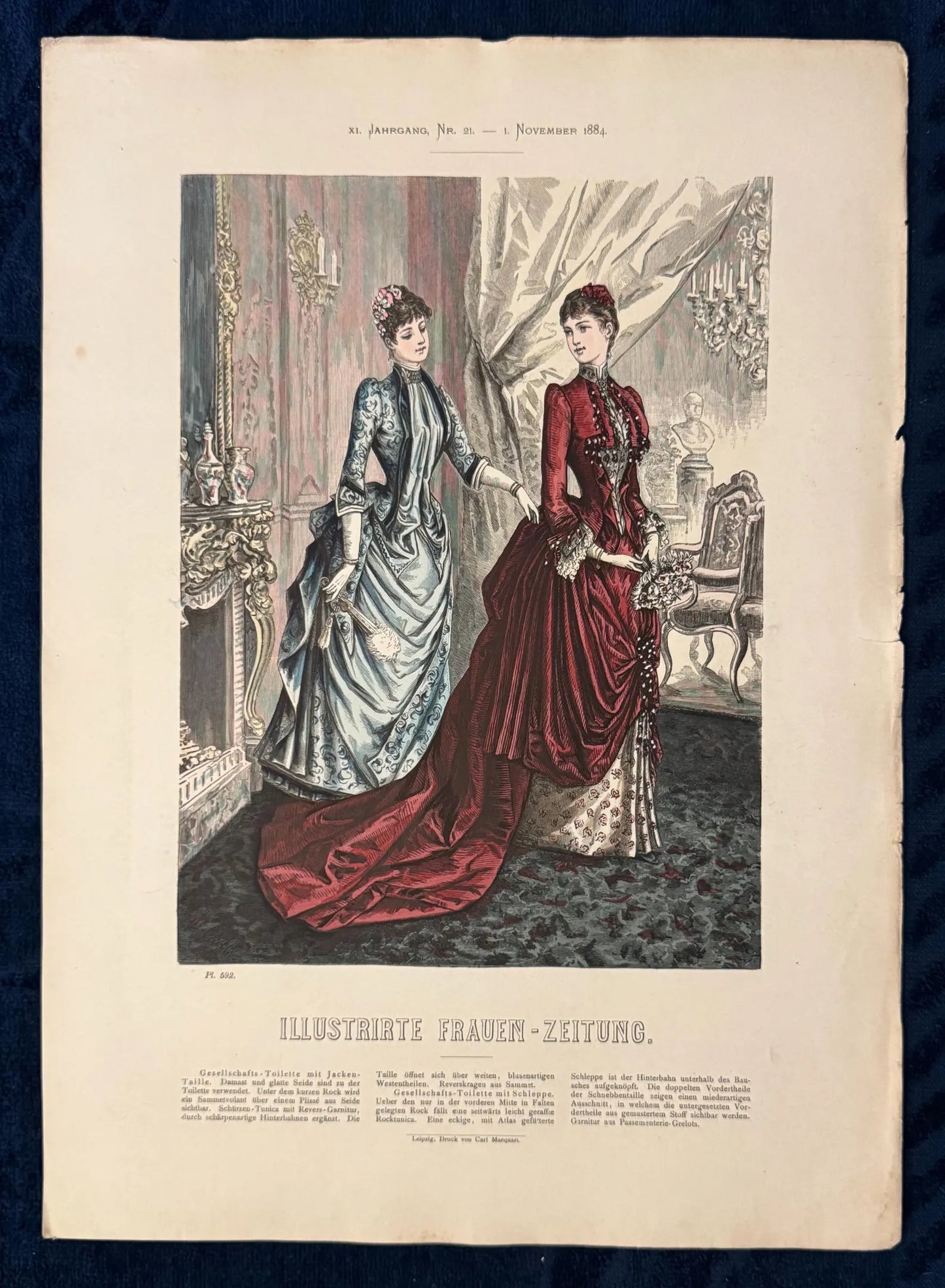 Original Mode-Tafel 1884 Gesellschaftskleider | Vintage Damenmode