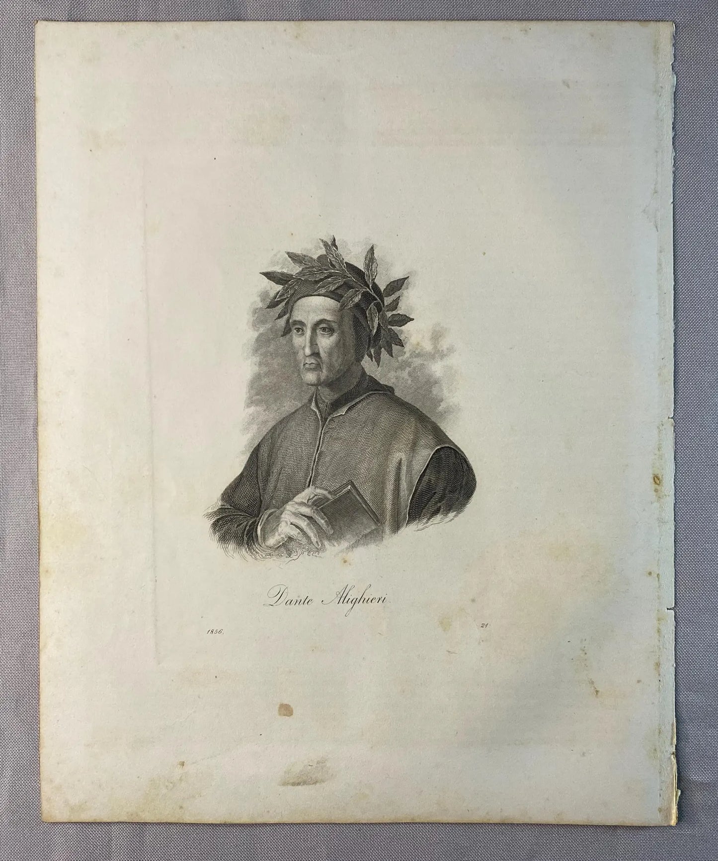 1856 Dante Alighieri Original Stahlstich | Dichterporträt Inferno Hölle Göttliche Komödie