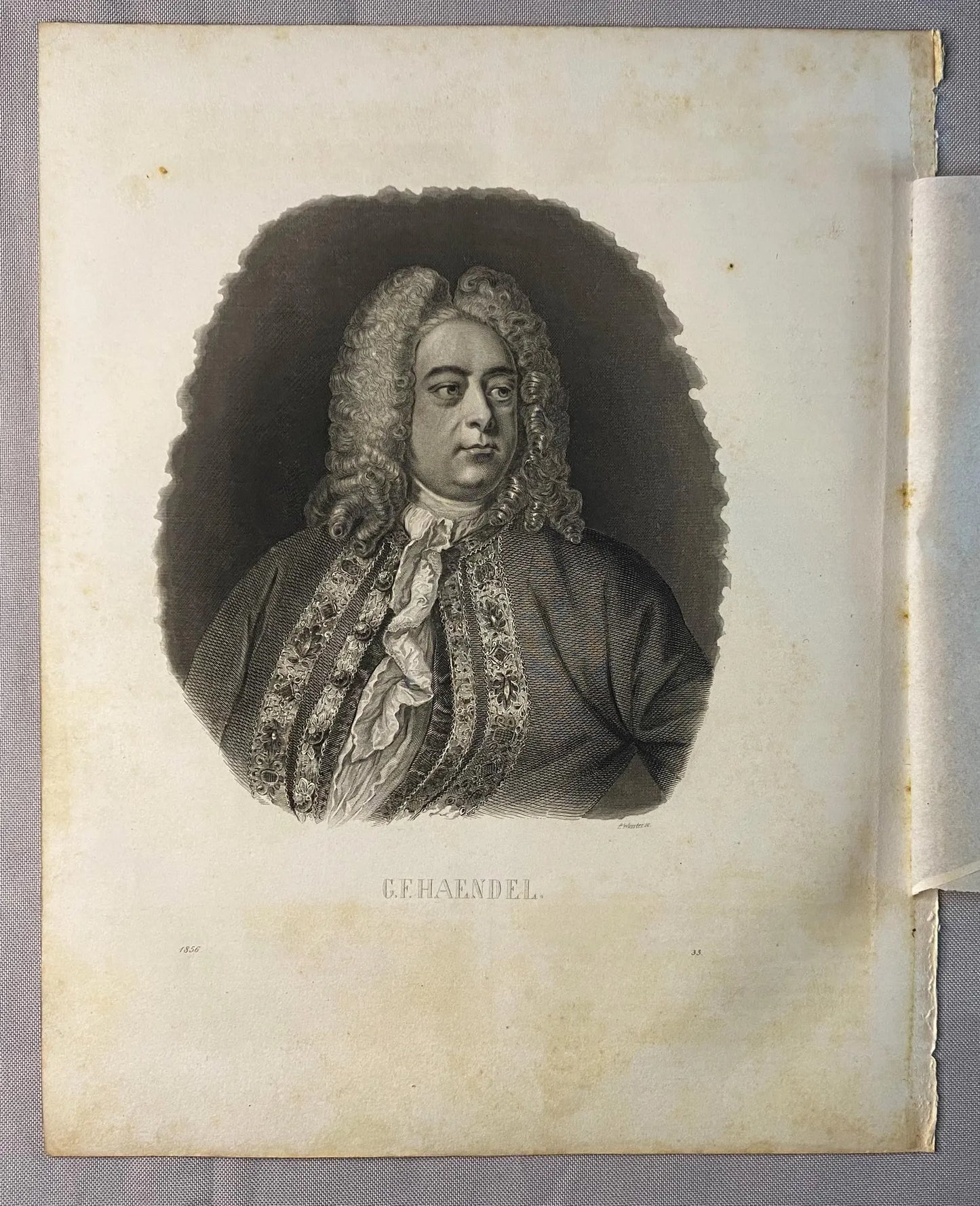 1856 Georg Friedrich Händel Original Stahlstich | Barockmusik Portrait Porträt Komponist
