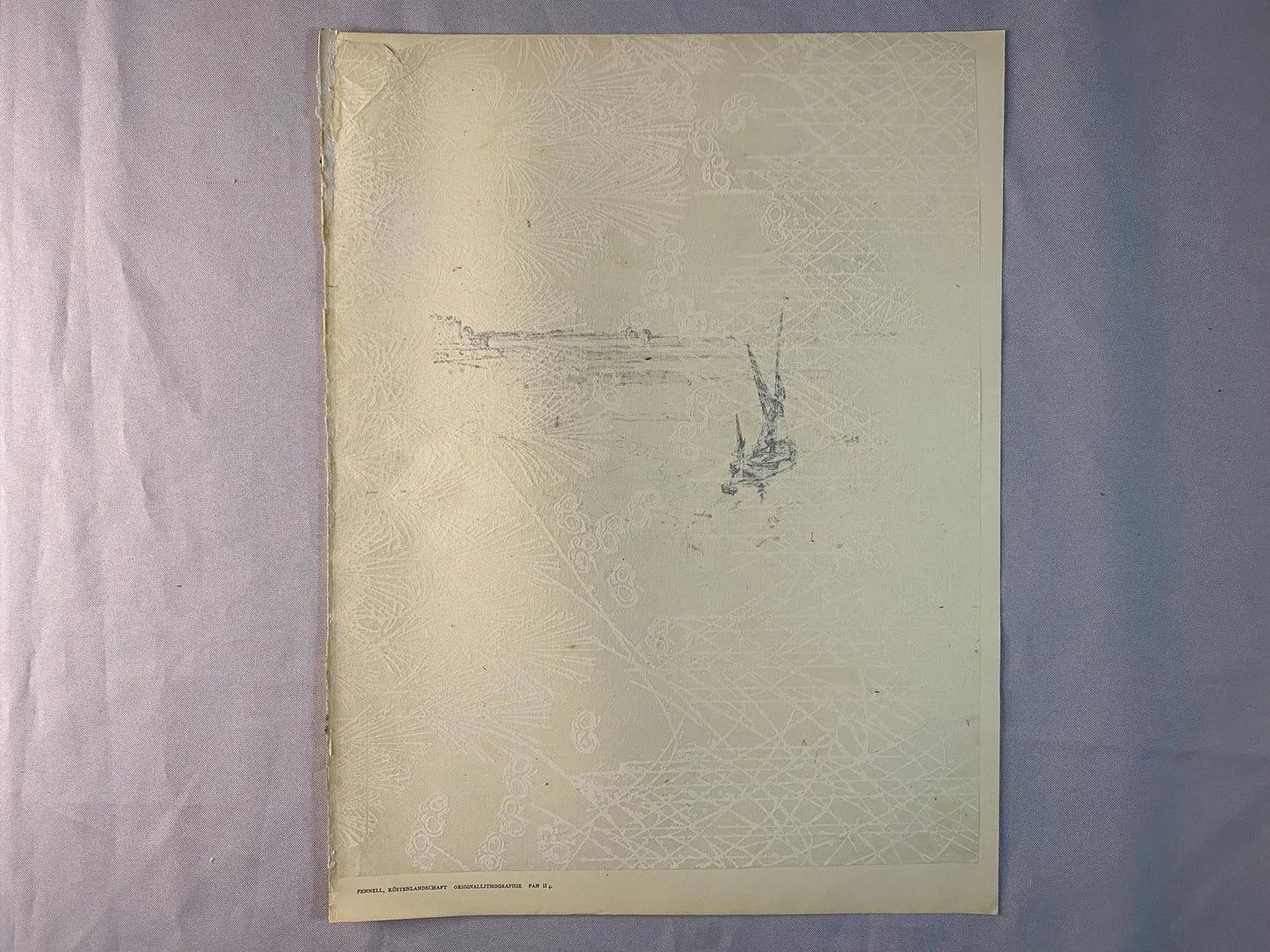 Original Druck Segelboot Küste 1900 | Küstenlandschaft im Jugendstil