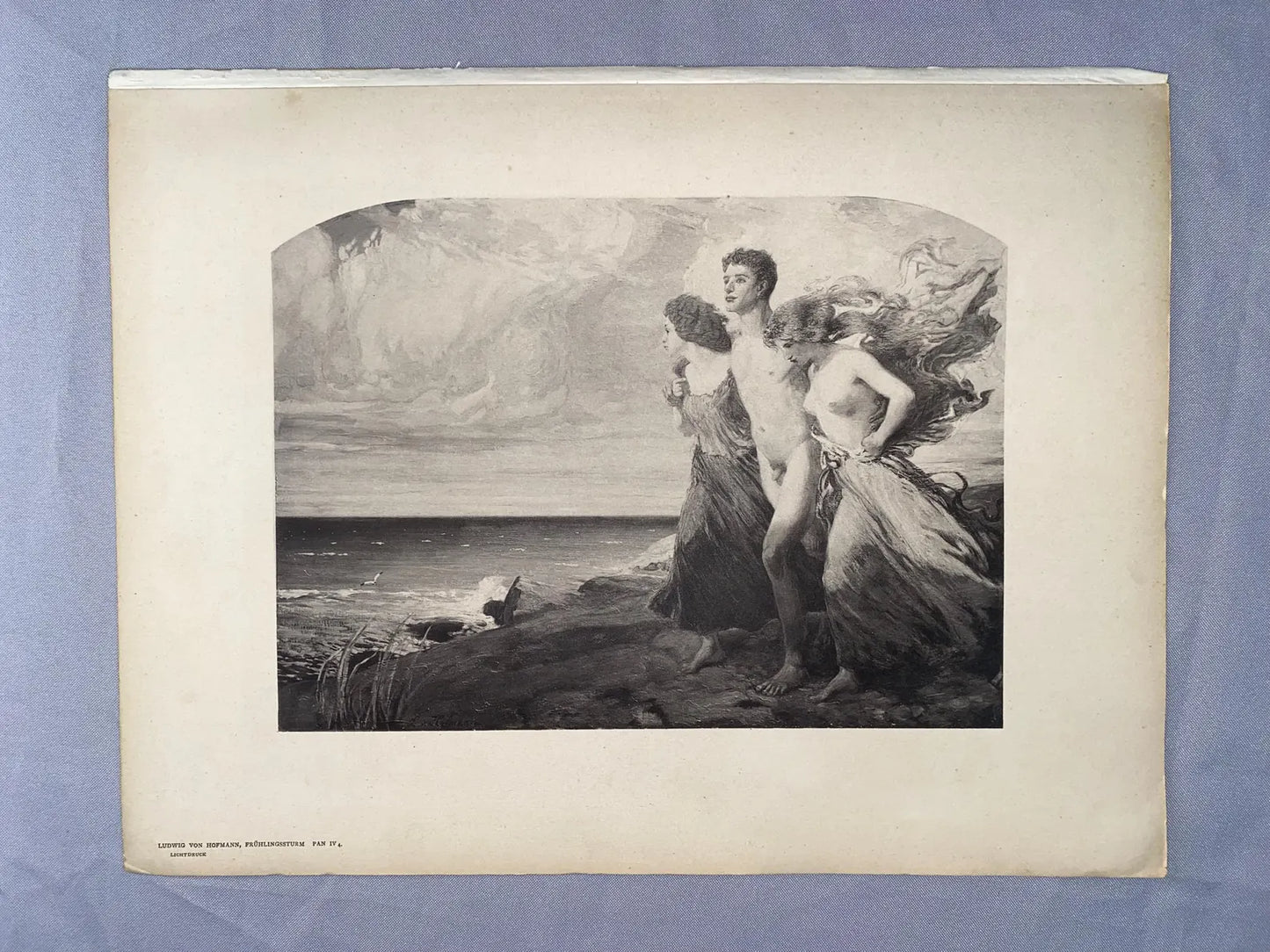 Ludwig von Hofmann Frühlingssturm 1900 | Jugendstil Aktstudie Original Druck