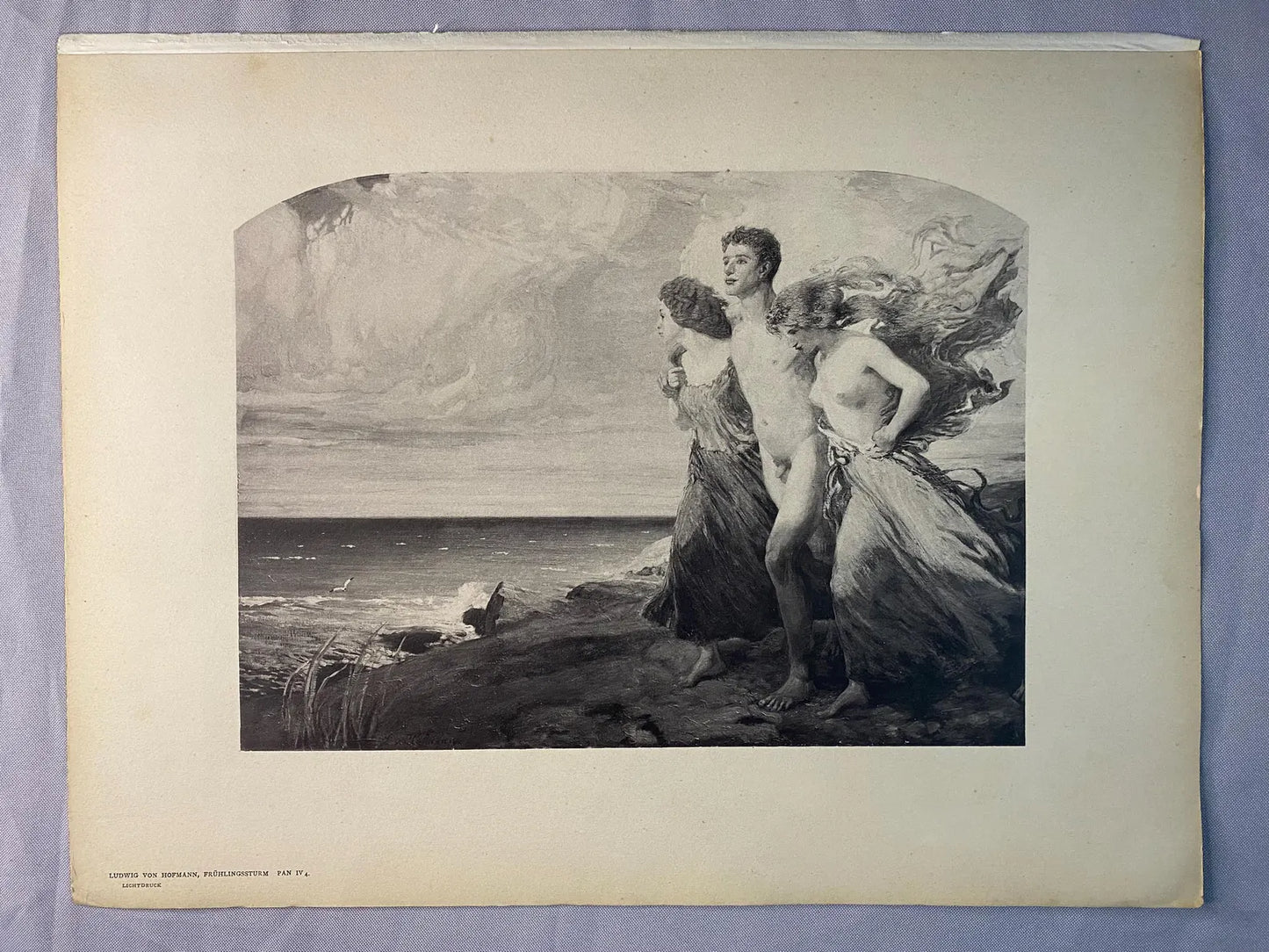Ludwig von Hofmann Frühlingssturm 1900 | Jugendstil Aktstudie Original Druck