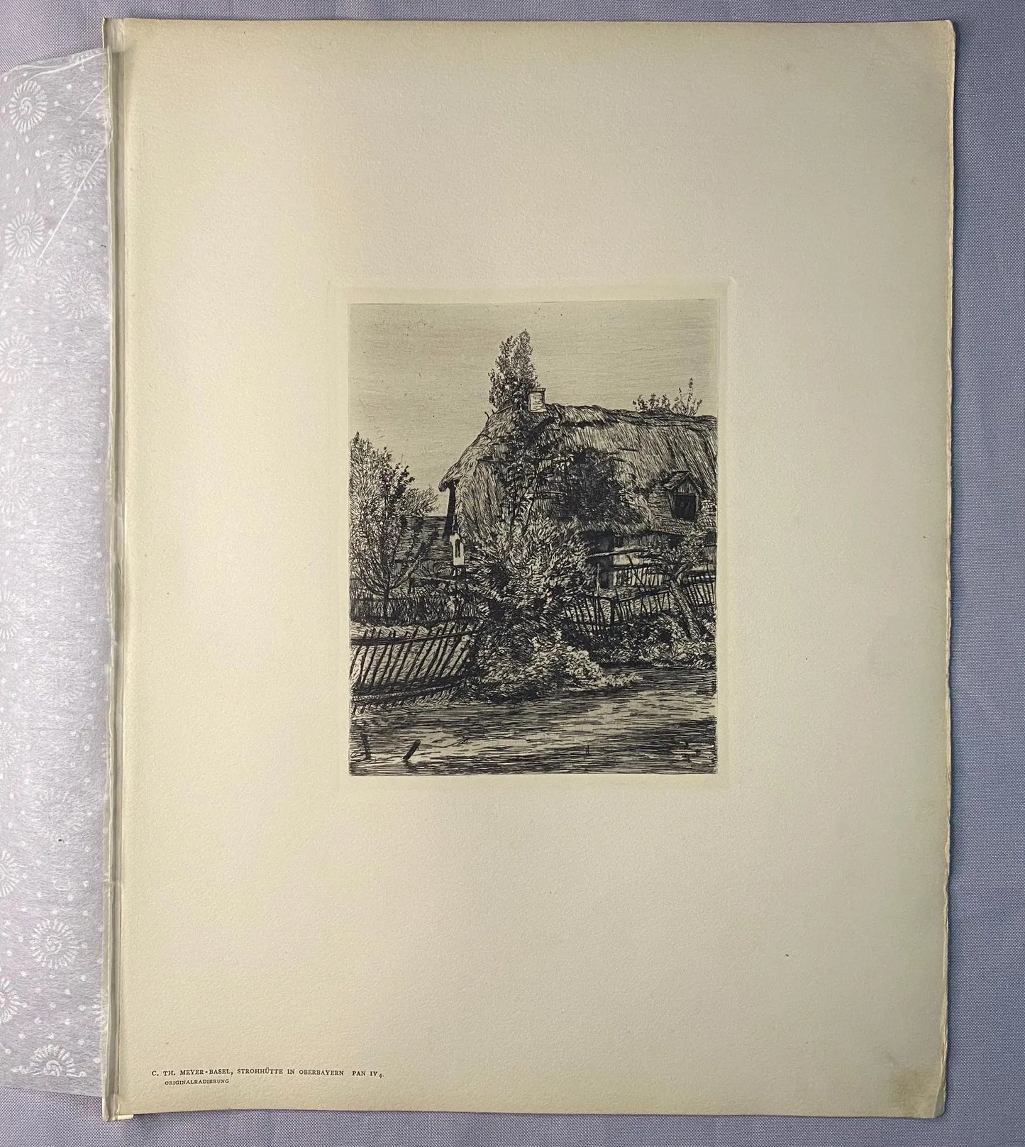 Meyer-Basel Strohhütte in Oberbayern 1900 | Original Radierung Bayern Bauernhaus