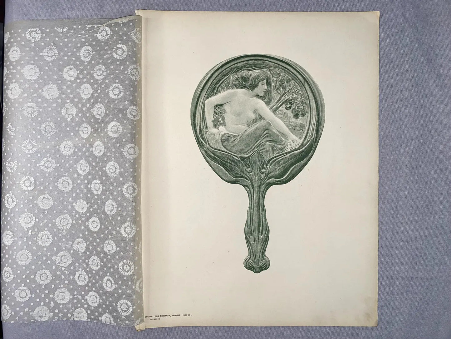 Jugendstil Original Ludwig Hofmann Studie 1900 | Akt Ornament Spiegelmotiv