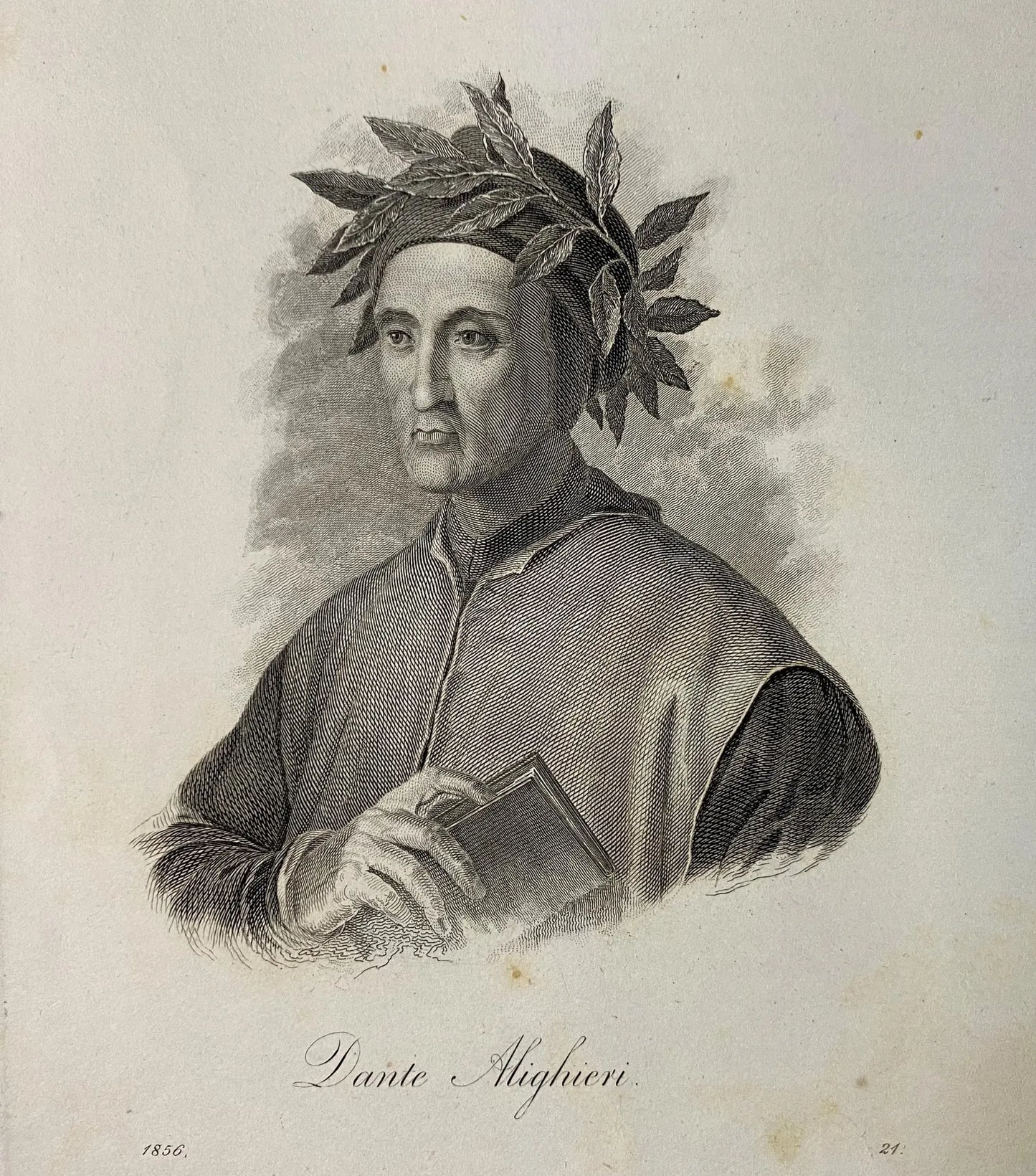 1856 Dante Alighieri Original Stahlstich | Dichterporträt Inferno Hölle Göttliche Komödie