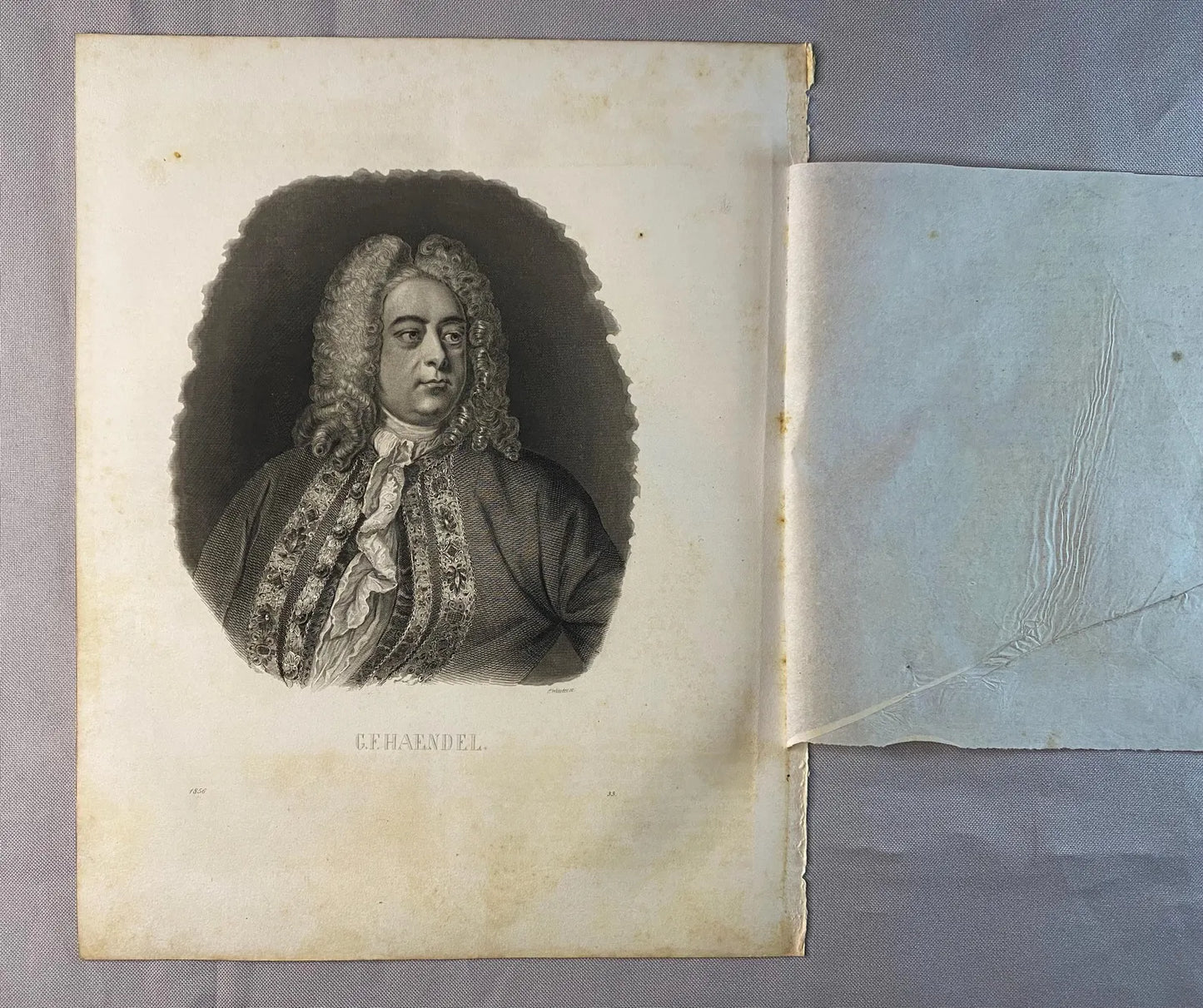1856 Georg Friedrich Händel Original Stahlstich | Barockmusik Portrait Porträt Komponist