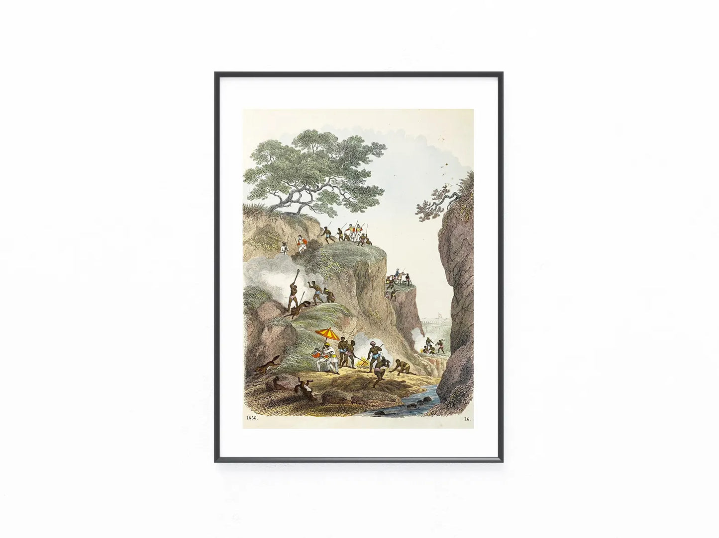 1856 Jagd mit Eingeborenen Original Farblithografie | Wölfe Füchse Fuchsjagd Wolf