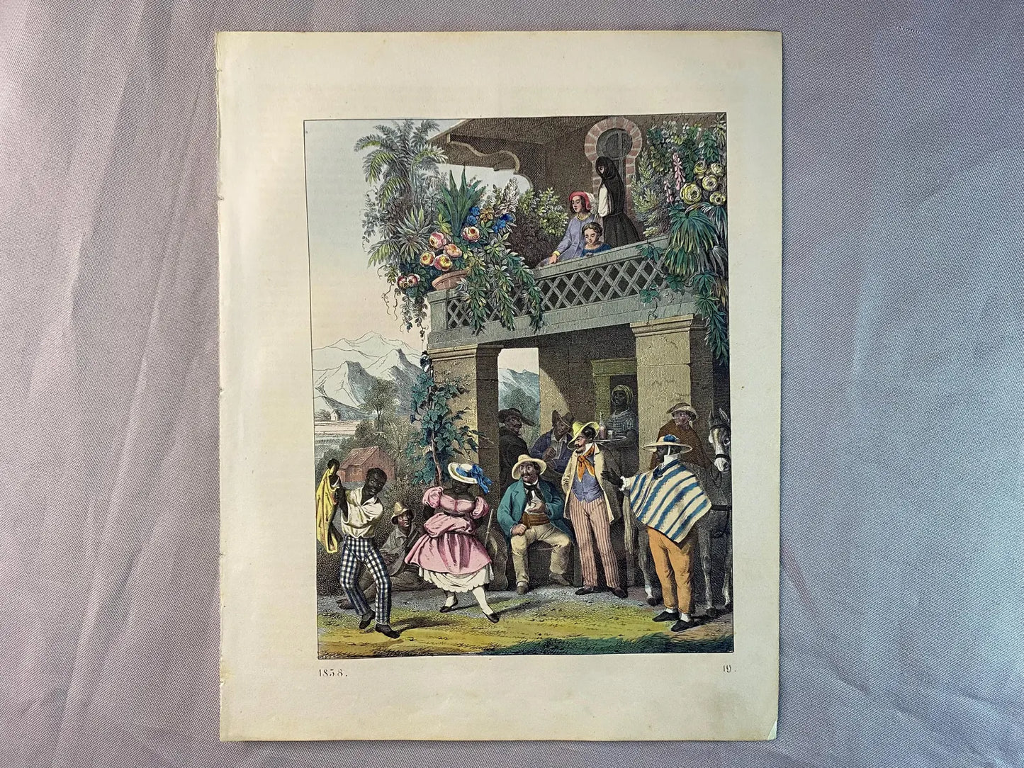 1856 Original Tanzszene in Lateinamerika | Historische Trachten Volkskunde | Kuba Südamerika Karibik