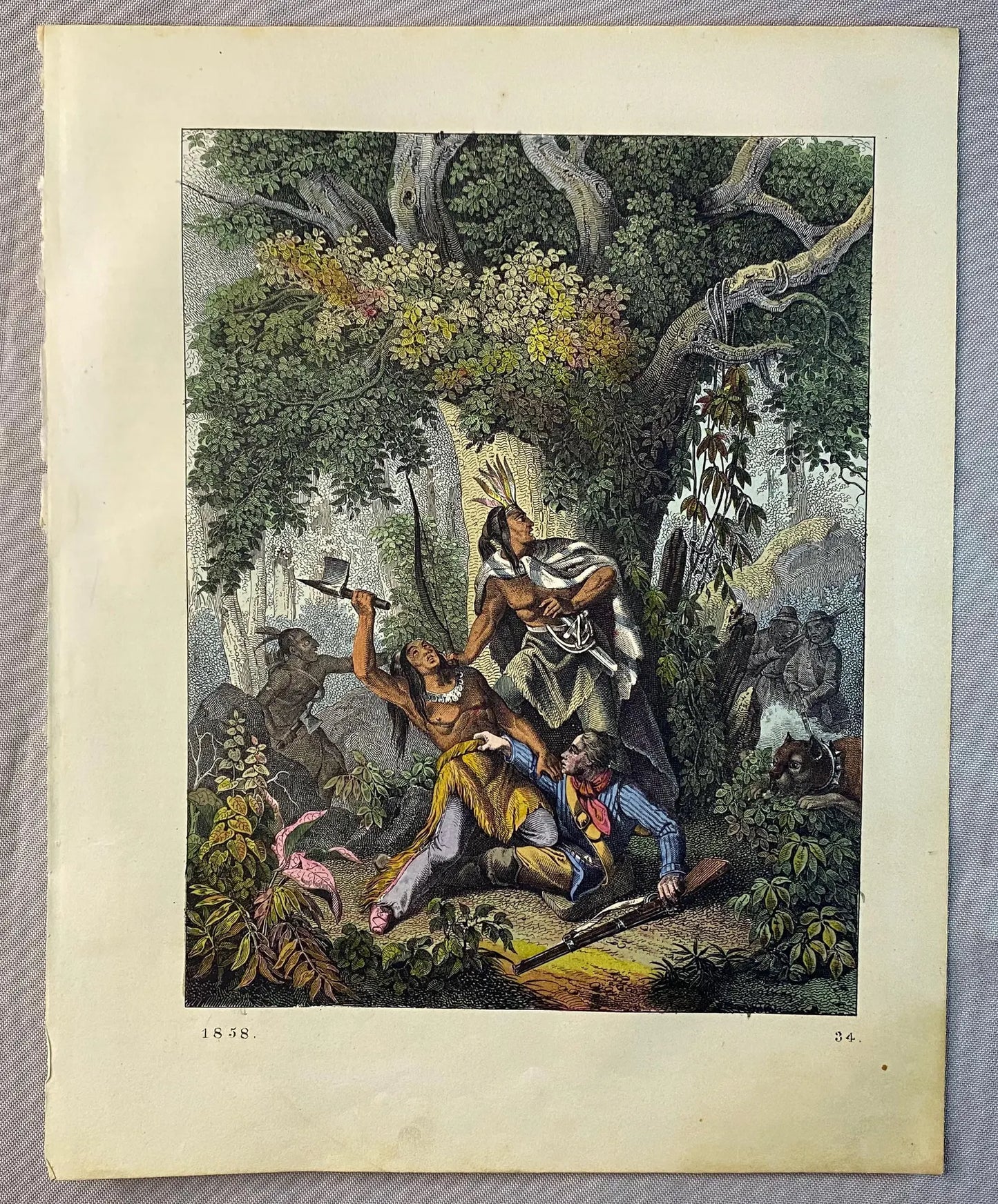 1858 Tomahawk Ureinwohner Amerika Original Indianer Angriff | Druck Nordamerika