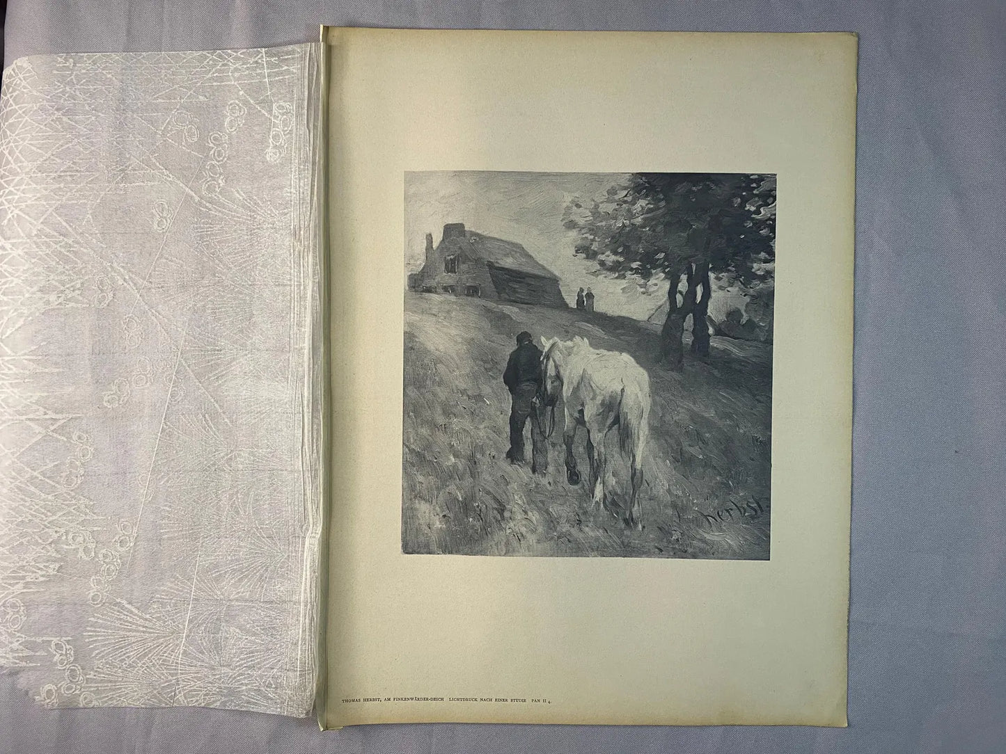 Original Druck Thomas Herbst 1900 | Bauer mit Pferd auf dem Feldweg