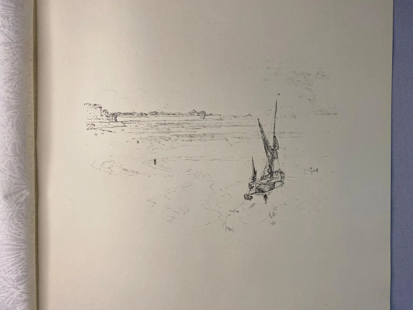Original Druck Segelboot Küste 1900 | Küstenlandschaft im Jugendstil