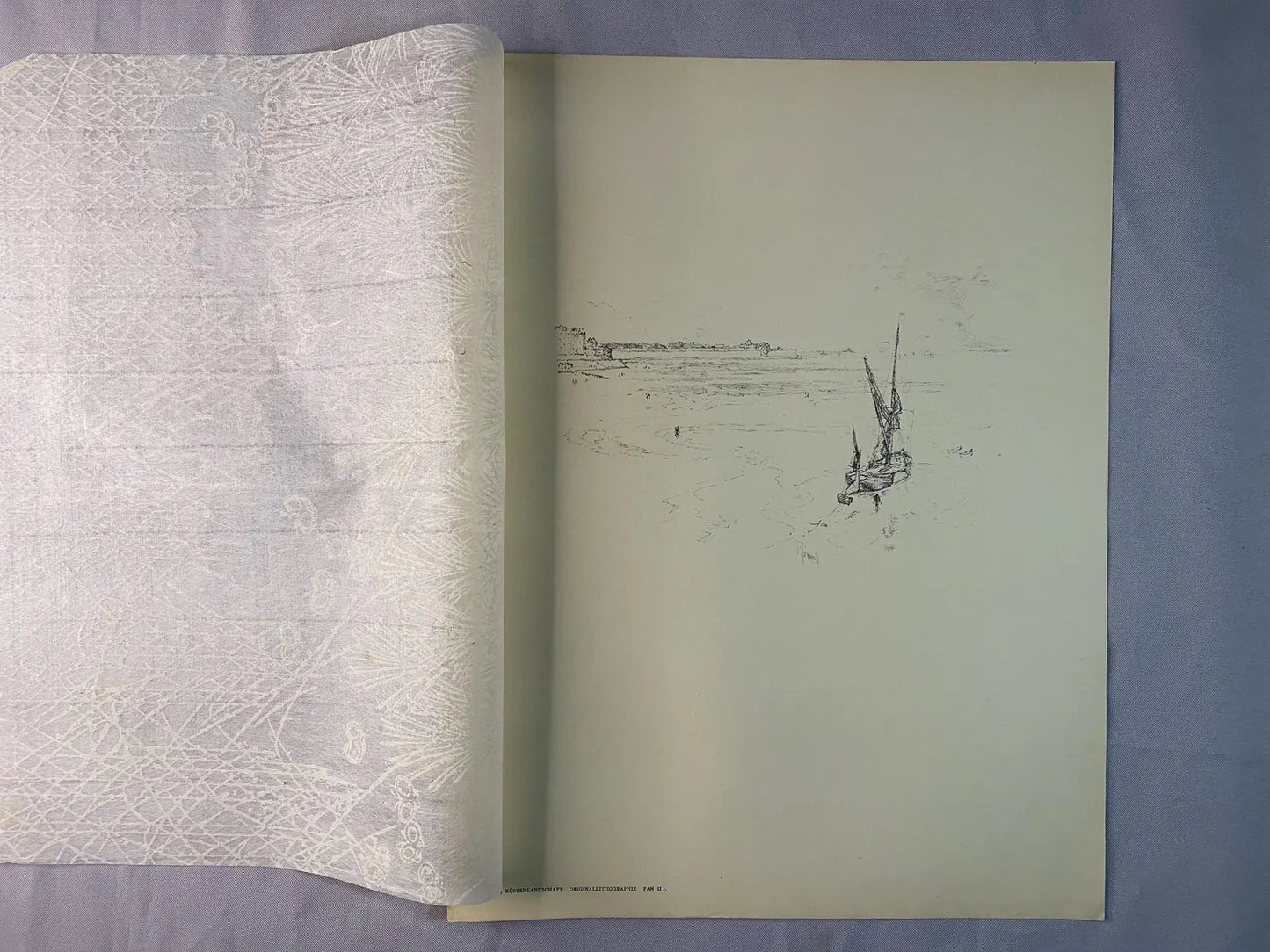 Original Druck Segelboot Küste 1900 | Küstenlandschaft im Jugendstil