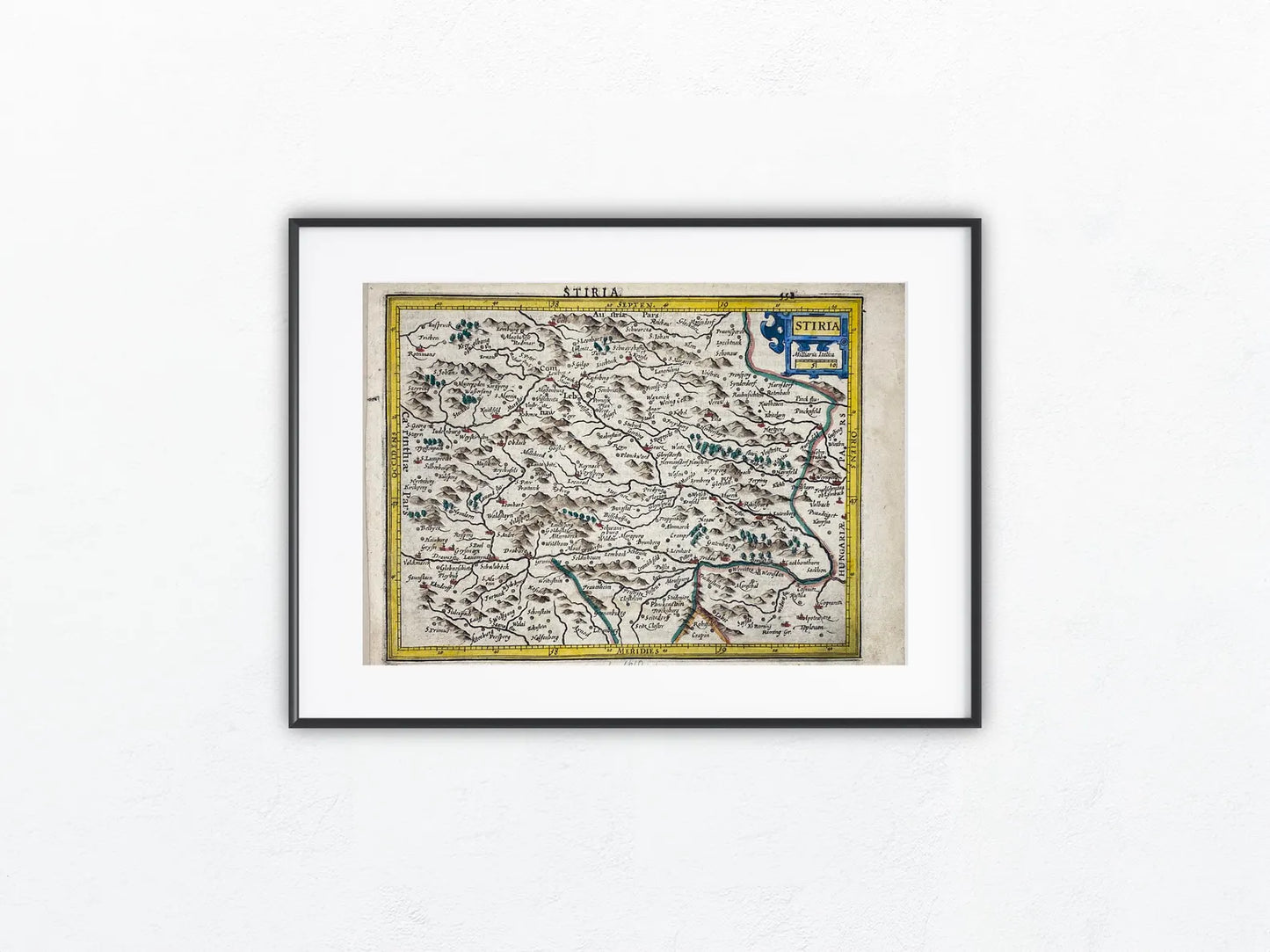 1610 Original Kupferstichkarte Stiria | Steiermark Landkarte koloriert | Kartografie Styria