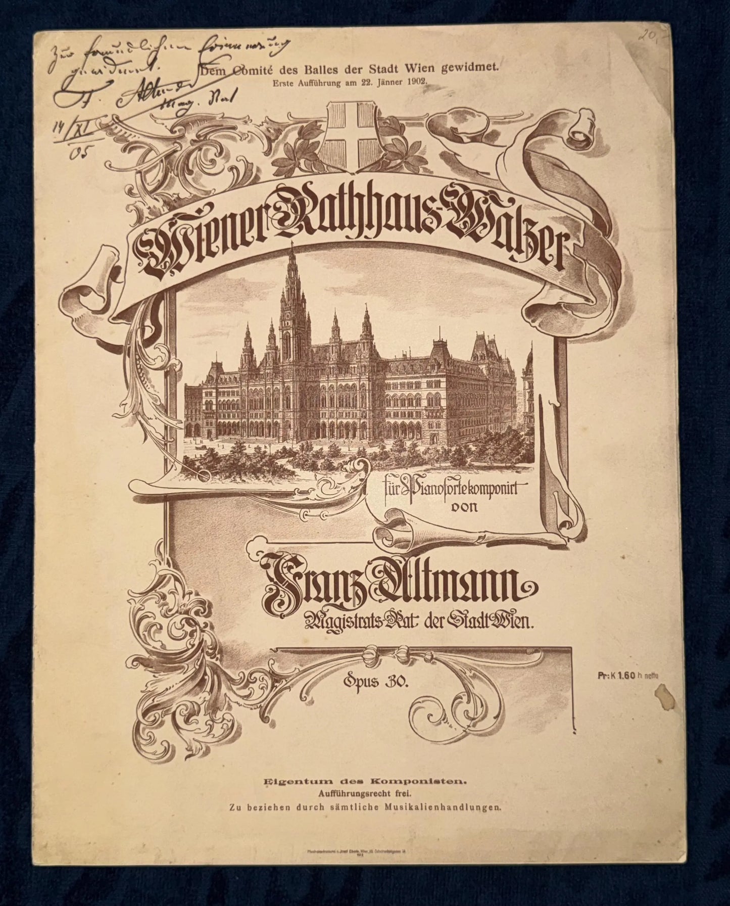 Original Wiener Rathaus-Walzer 1902 Notenheft mit Signatur