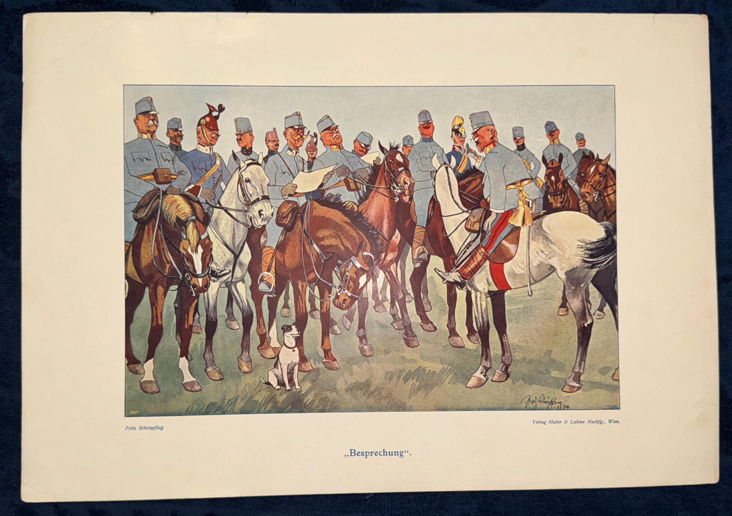 Original Militärkarikatur 1910 Besprechung von Fritz Schönpflug