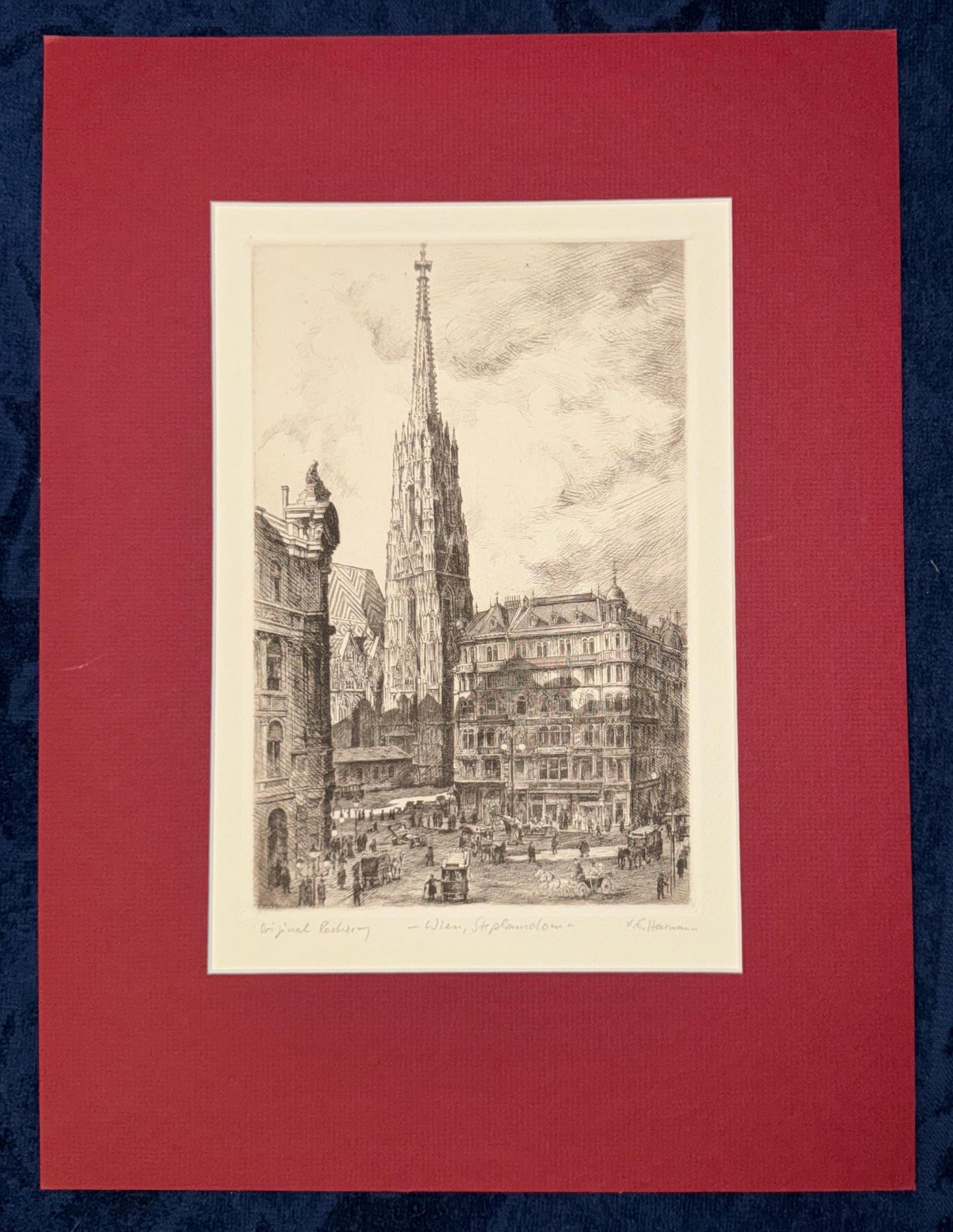 Original Radierung 1920 Wien Stephansdom mit Passepartout Signiert