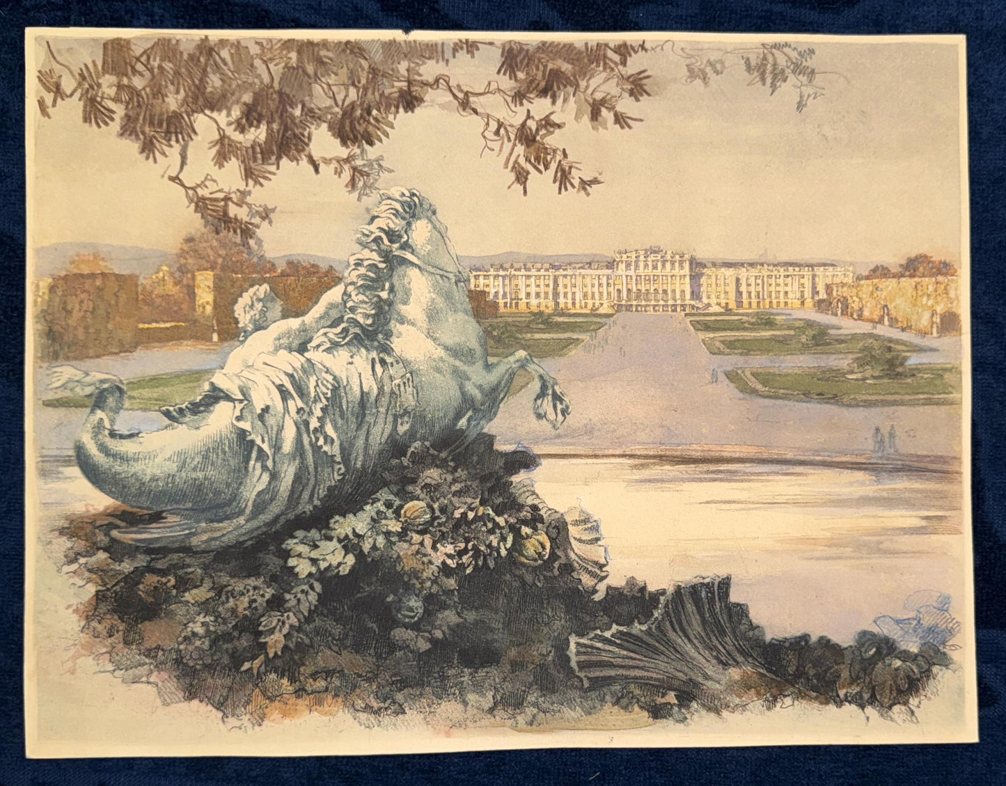 Original Schloss Schönbrunn Ansicht 1925 | Kolorierte Illustration