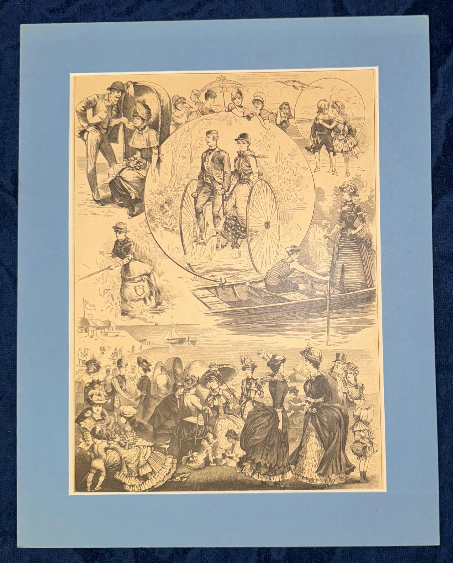 Original Mode-Tafel 19. Jahrhundert Strandtoiletten Bademode