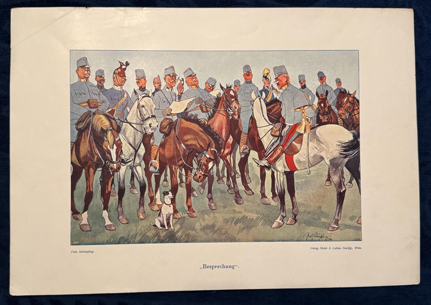 Original Militärkarikatur 1910 Besprechung von Fritz Schönpflug