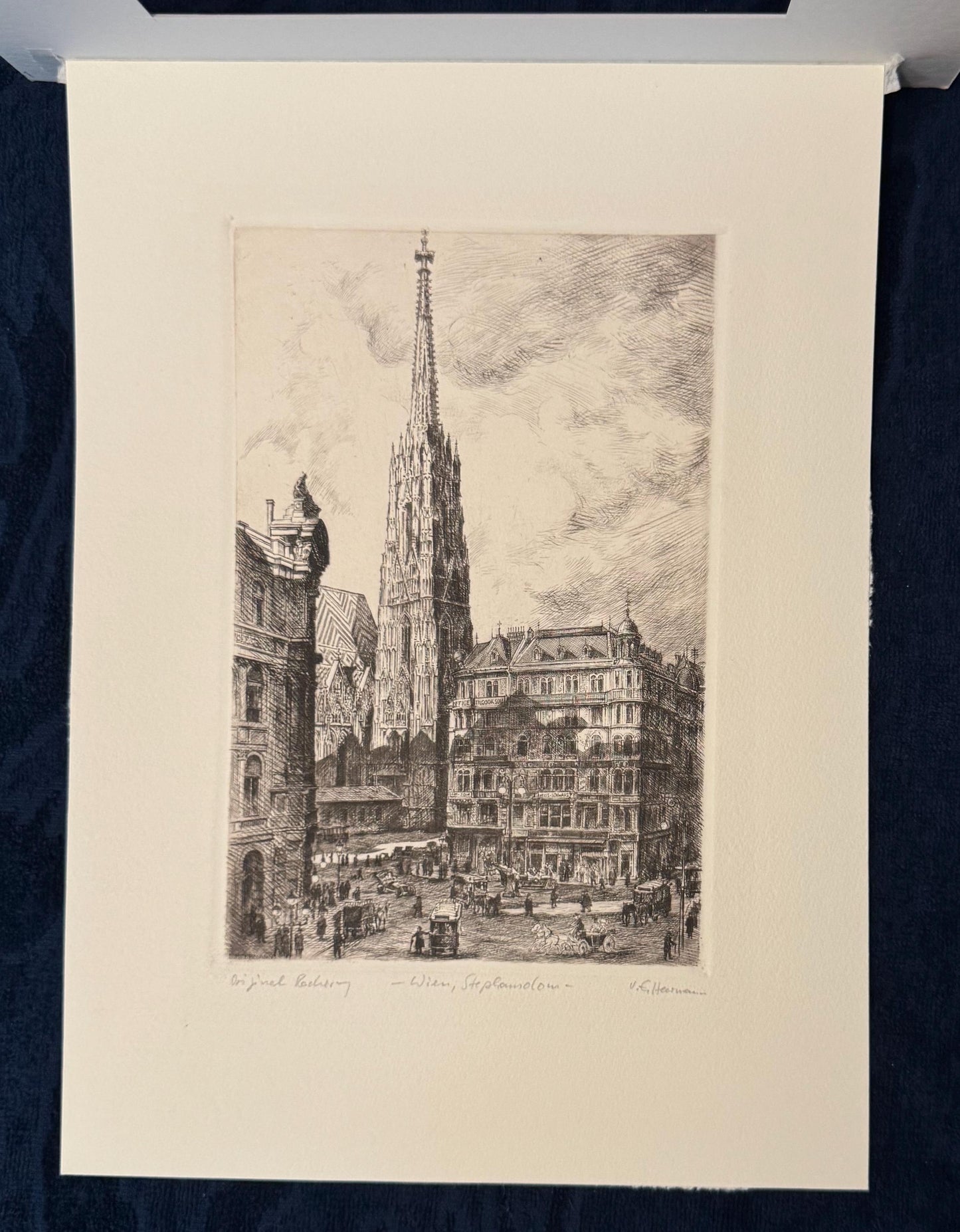 Original Radierung 1920 Wien Stephansdom mit Passepartout Signiert