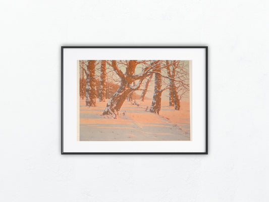 Original Winterabend Tafel 1900 Farbige Landschaft Lithografie