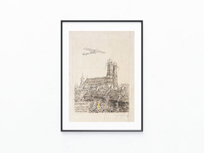 Original Chamberlin & Levine Ankunft München Tafel 1927 Lithografie