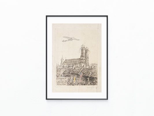 Original Chamberlin & Levine Ankunft München Tafel 1927 Lithografie